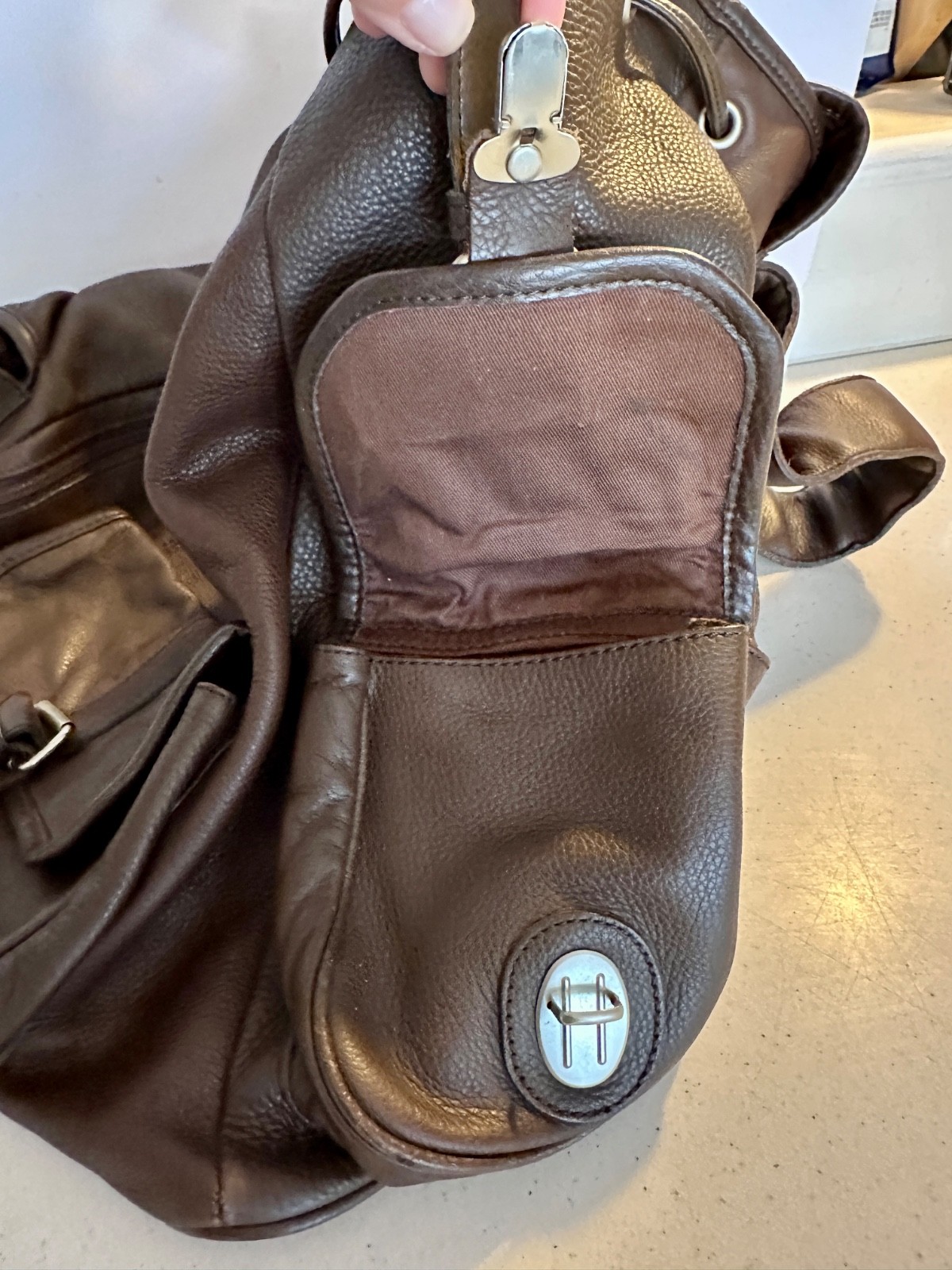 GENUINE LEATHER UNISEX BACKPACK CHOCOLATE BROWN w Multiple Pockets & Drawstring