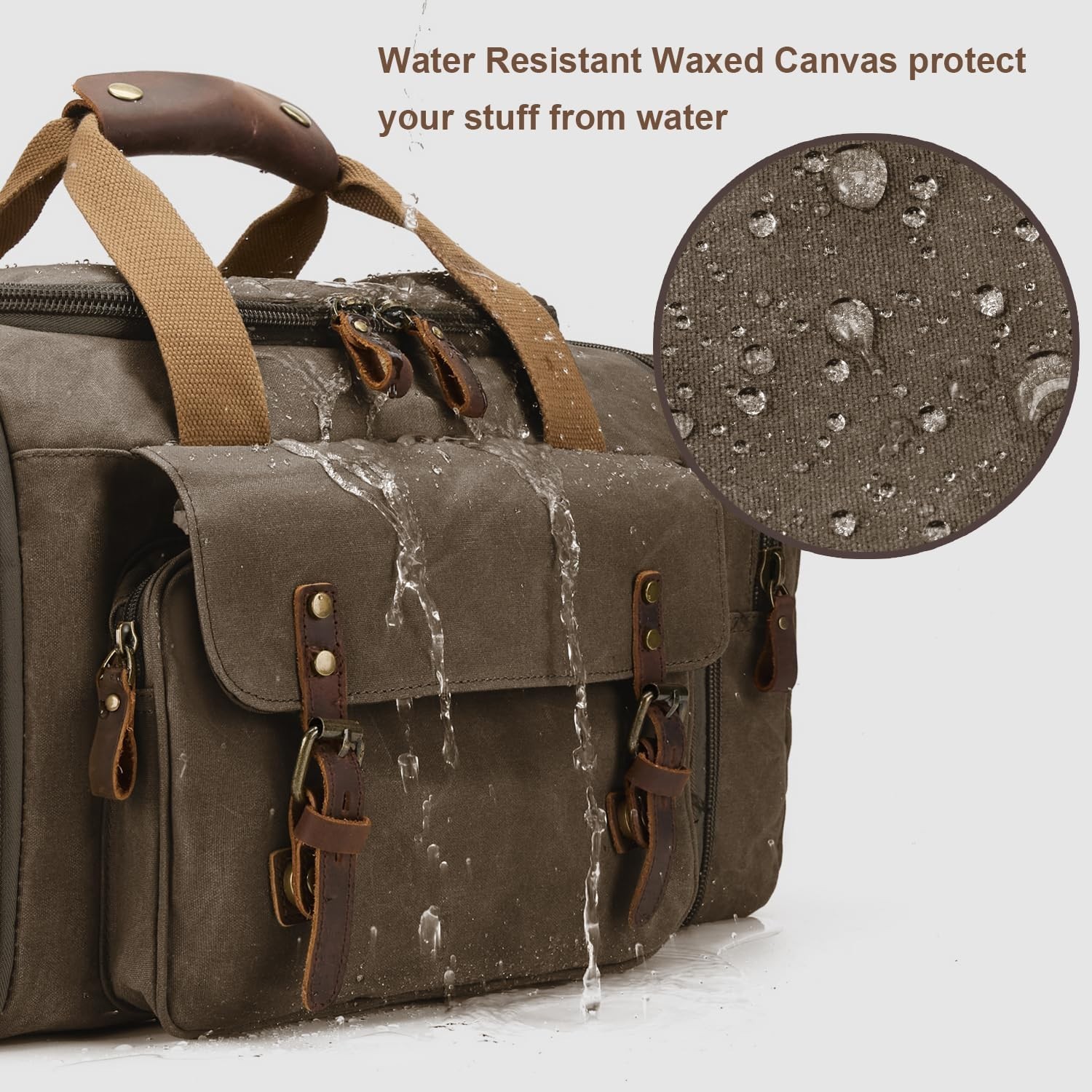 50L Waxed Canvas Duffel Bag, Coffee/ ArmyGreen | Waterproof Travel & Weekend Bag