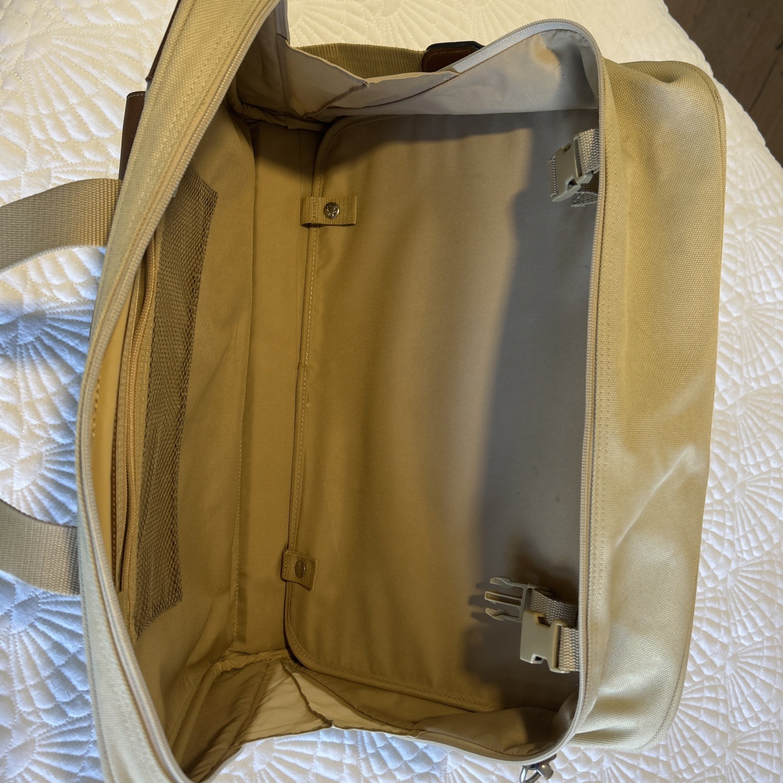 Lancel Paris Canvas Leather Weekend Carry-on Duffel Brown Tan Beige Luggage Exc