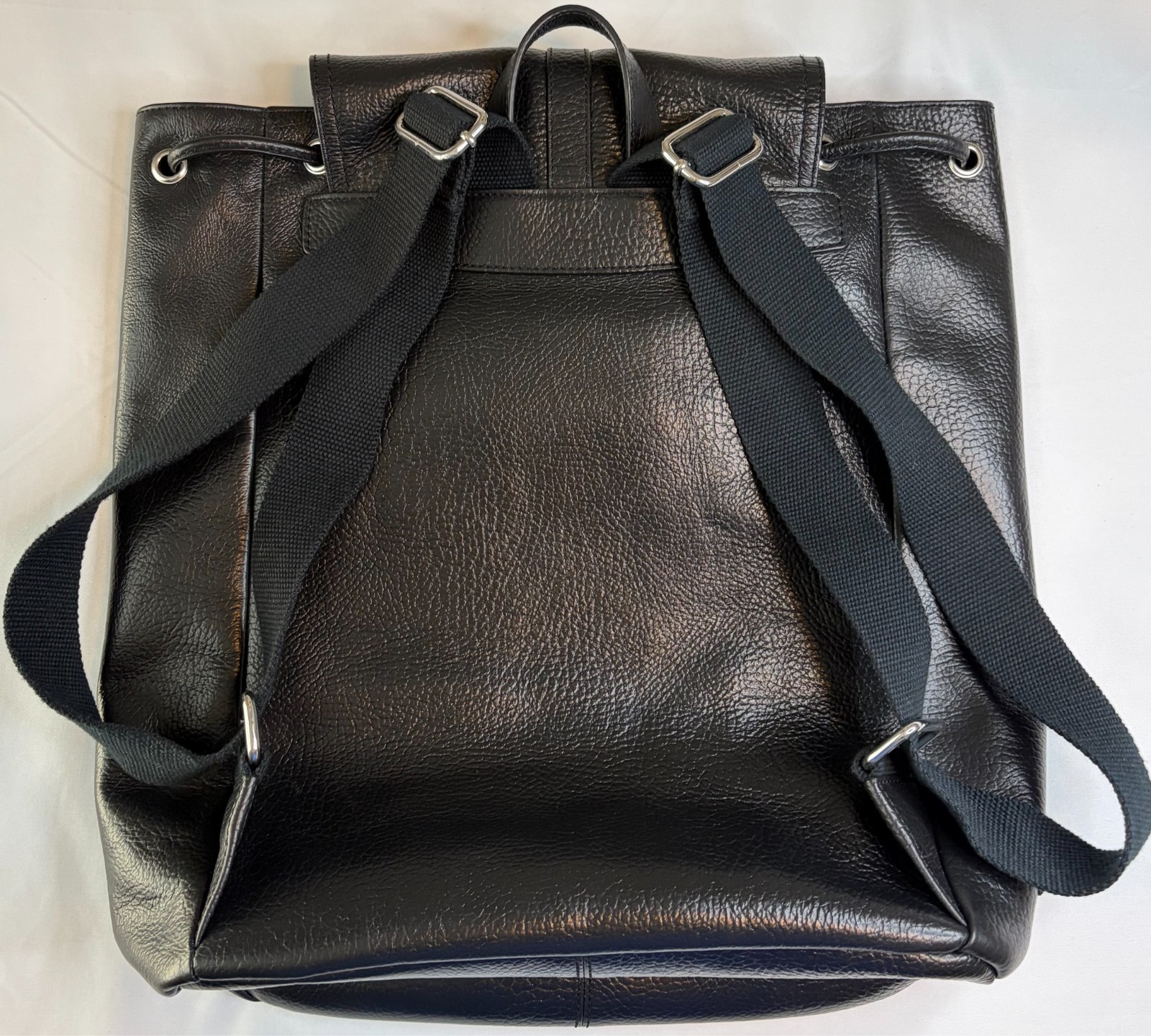 Cole Haan Black Pebbled Leather Backpack Drawstring Flap Laptop Travel Bag