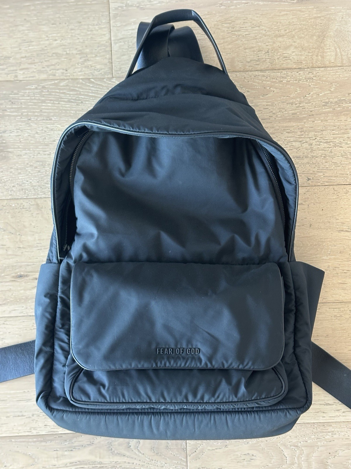 Fear of God Black Zip Backpack for Men with Outer Pockets, Top Handle, Casual