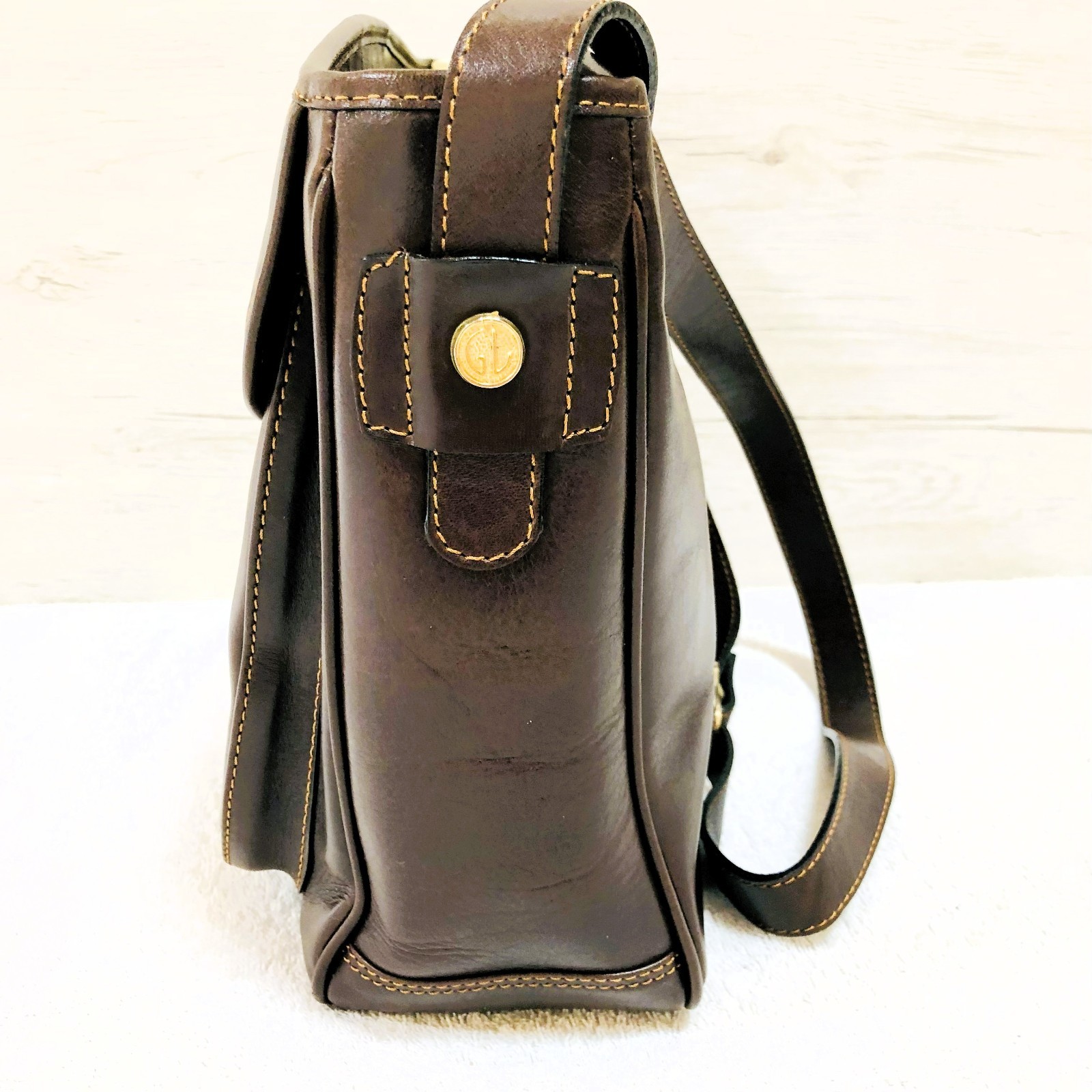 Guy Laroche Brown Leather Shoulder Bag Vintage Large Unisex