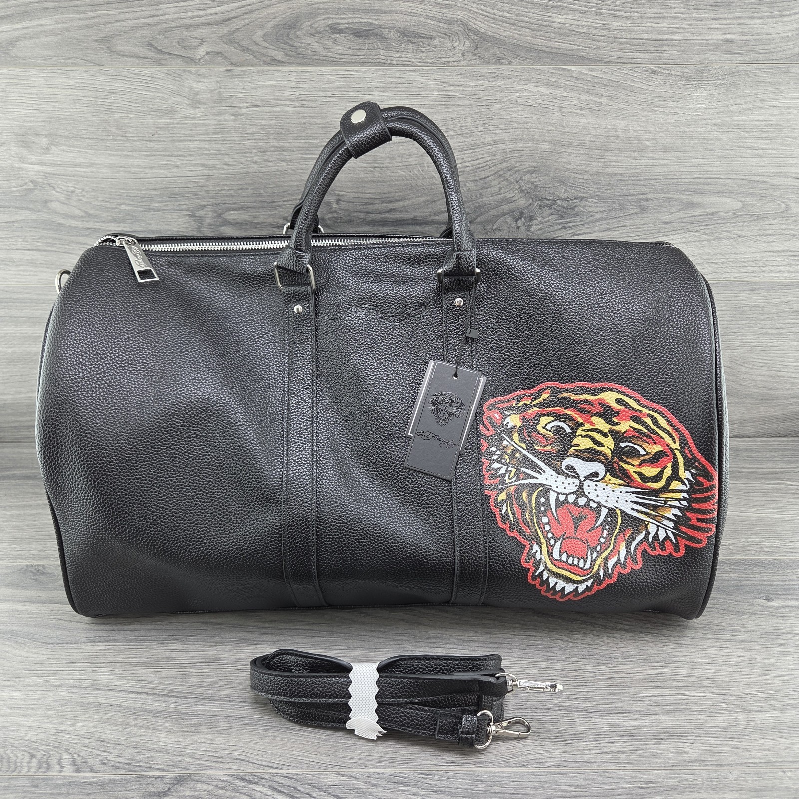Ed Hardy Roaring Tiger Black Duffle Weekend Bag Black