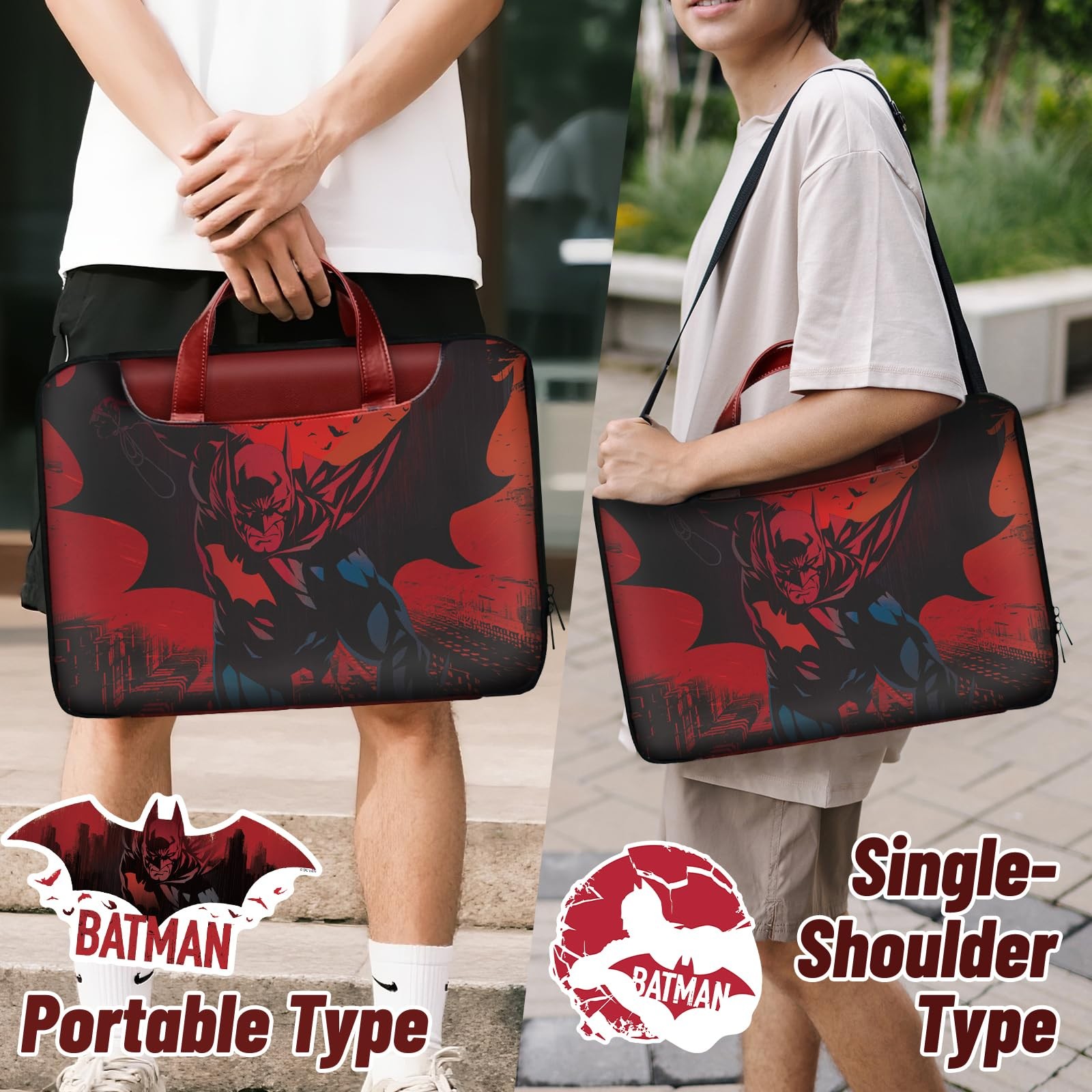 Batman Laptop Case, Superhero Red Computer Medium to Large, and Black
