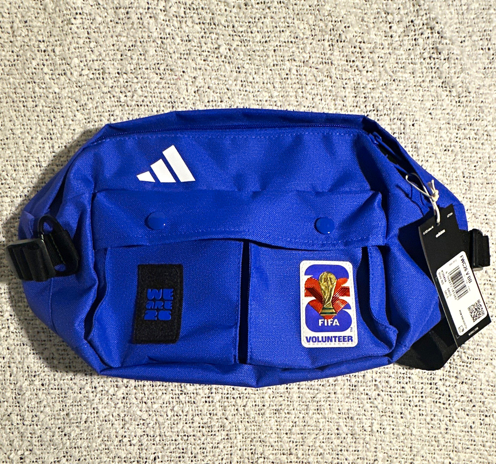 adidas FIFA Volunteer Blue Belt Bag Fanny Pack Adjustable Strap Zip Pockets
