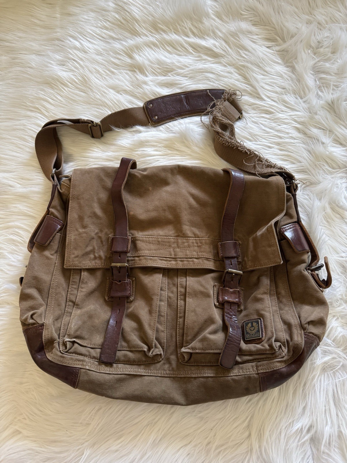 Belstaff 554 Colonial Messenger Bag Cotton Leather Panama