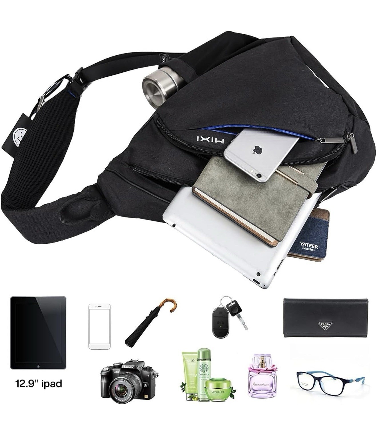 Mixi Sling Backpack with USB port Black Nylon 17 inches New Type M5225 USED 1x