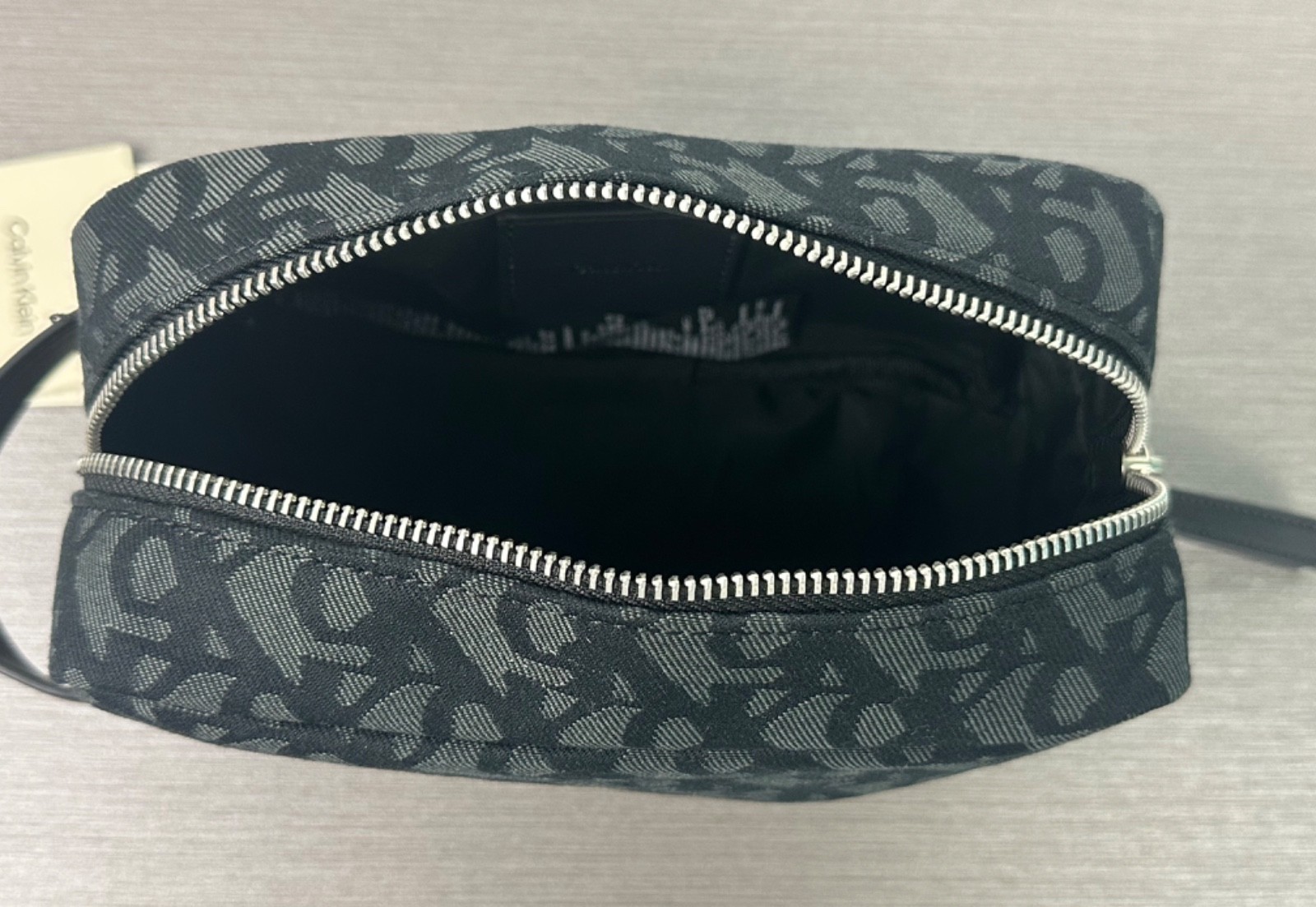 Calvin Klein Men’s Black Allover Monogram Logo Dopp/Toiletry Kit Bag NWT