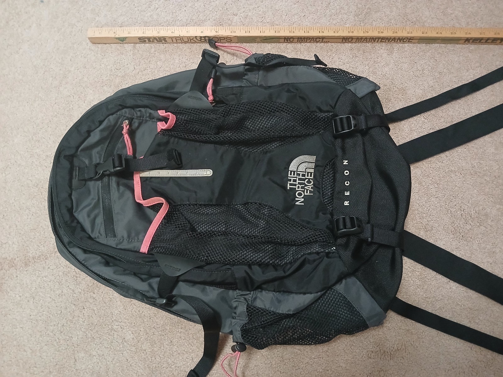 The North Face Recon Backpack Black/Grey/Pink Laptop Divider Hiking 2 Straps
