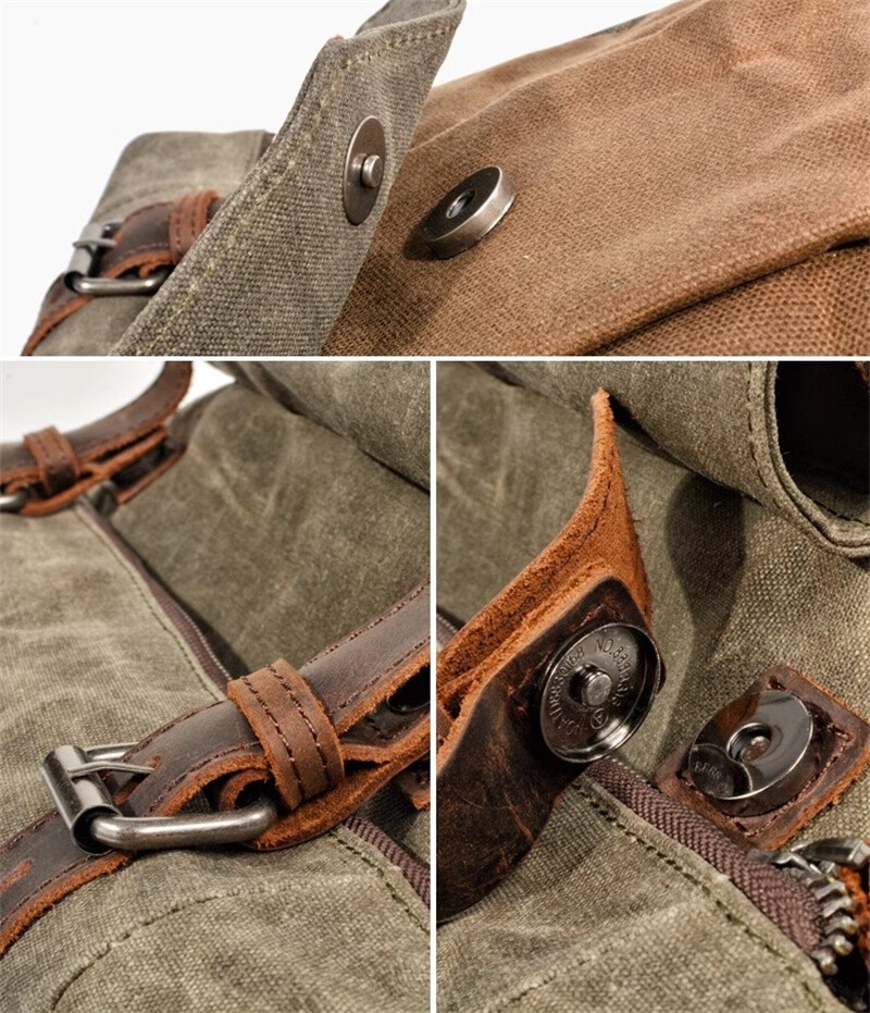 Men Retro Oil Wax Canvas Backpack Shoulder Bag Leisure Travel Knapsack