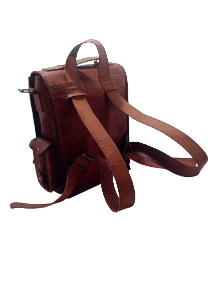 16″ Brown Vintage Leather Backpack Laptop Messenger Bag Rucksack Sling for Men