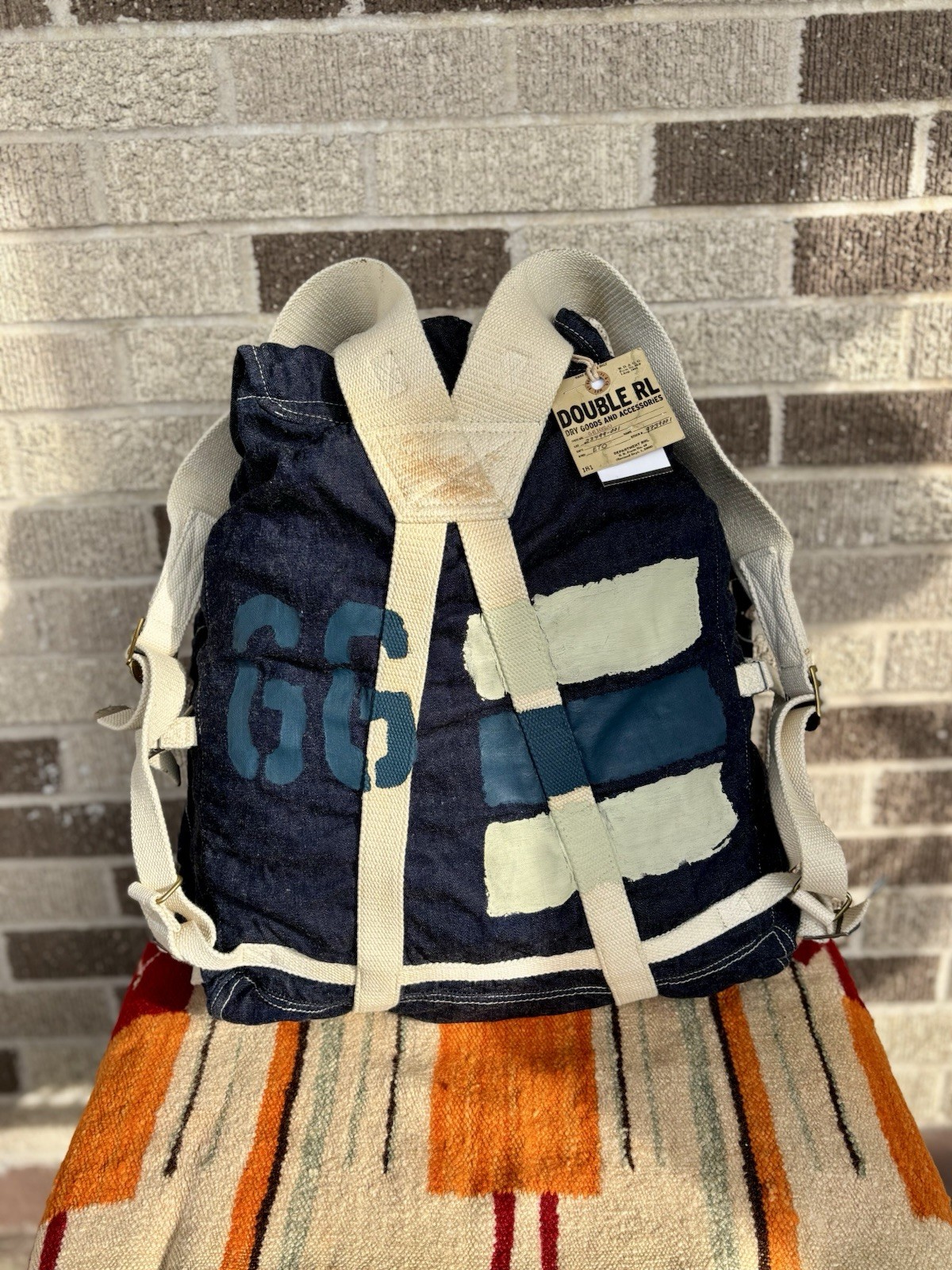 RRL Double RL Denim Patchwork Backpack Men Adjustable Strap Exterior Pockets