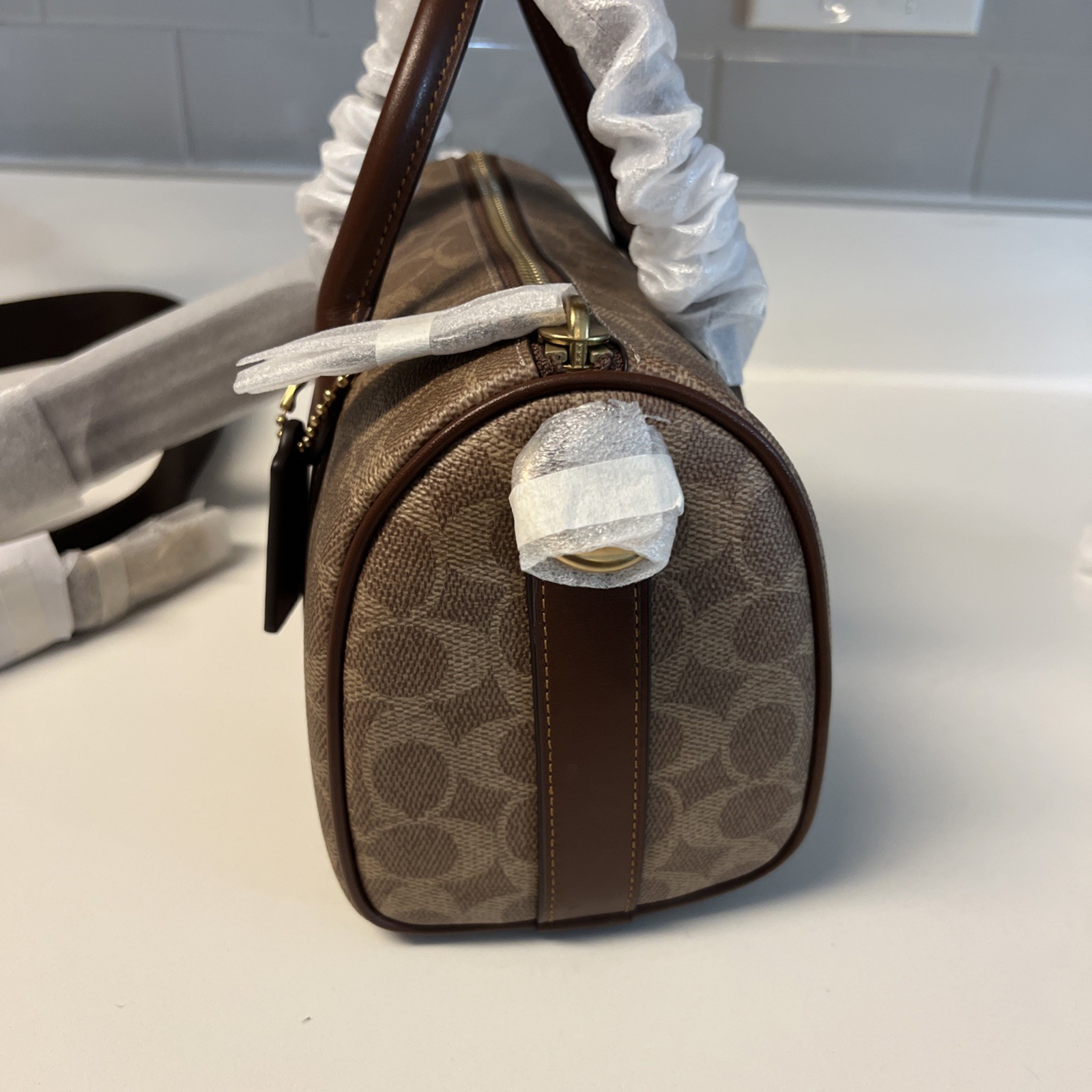 Coach Compass Bag 25 in Signature Canvas Brass/ Tan Multi. CCF49. NWT.
