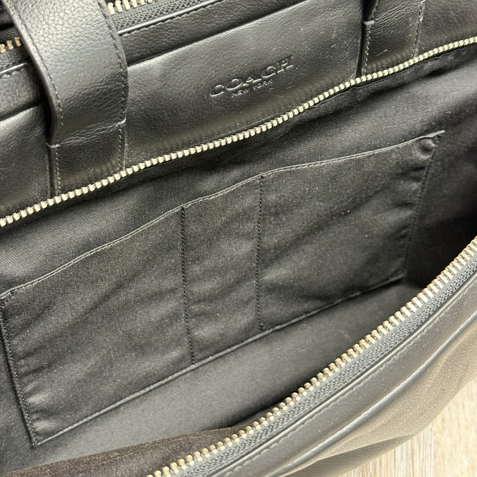 COACH 24 hour Smooth Black Leather Laptop Briefcase Messenger Bag — F72224