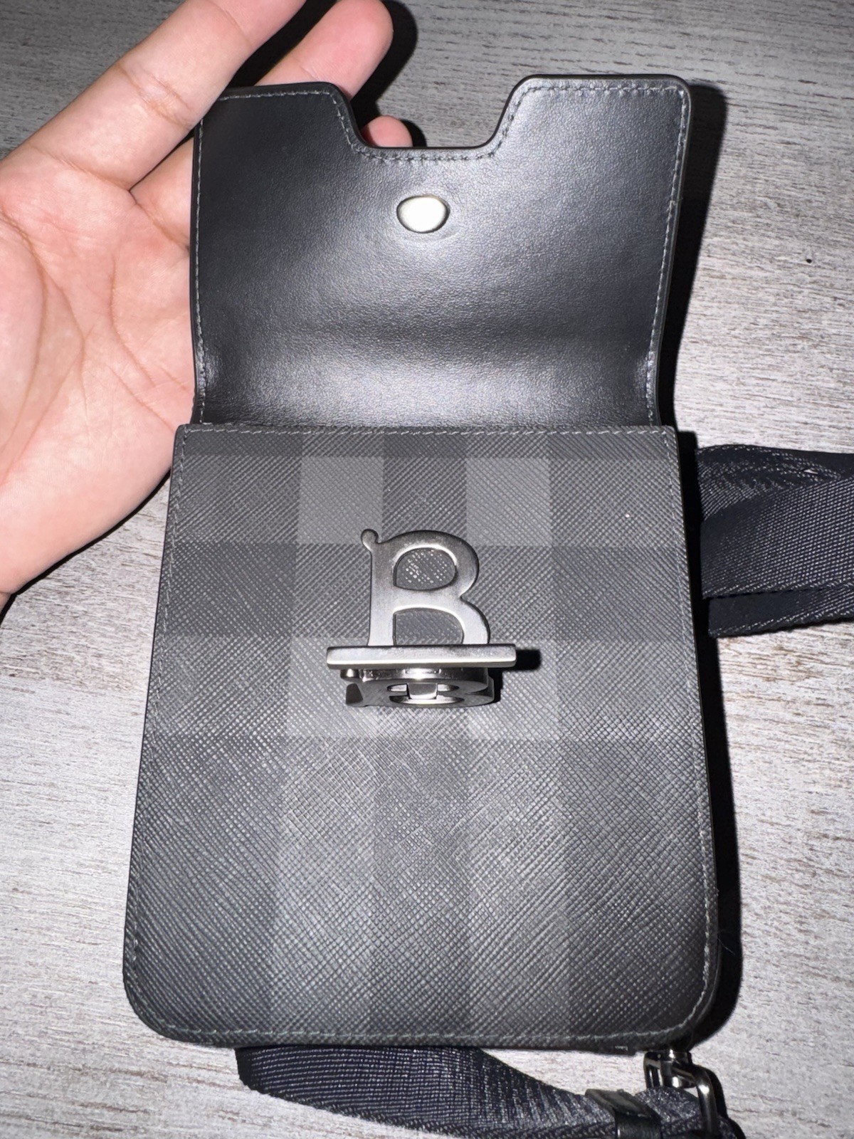 Burberry Monogram Motif Charcoal Check Crossbody Bag Authentic !!!
