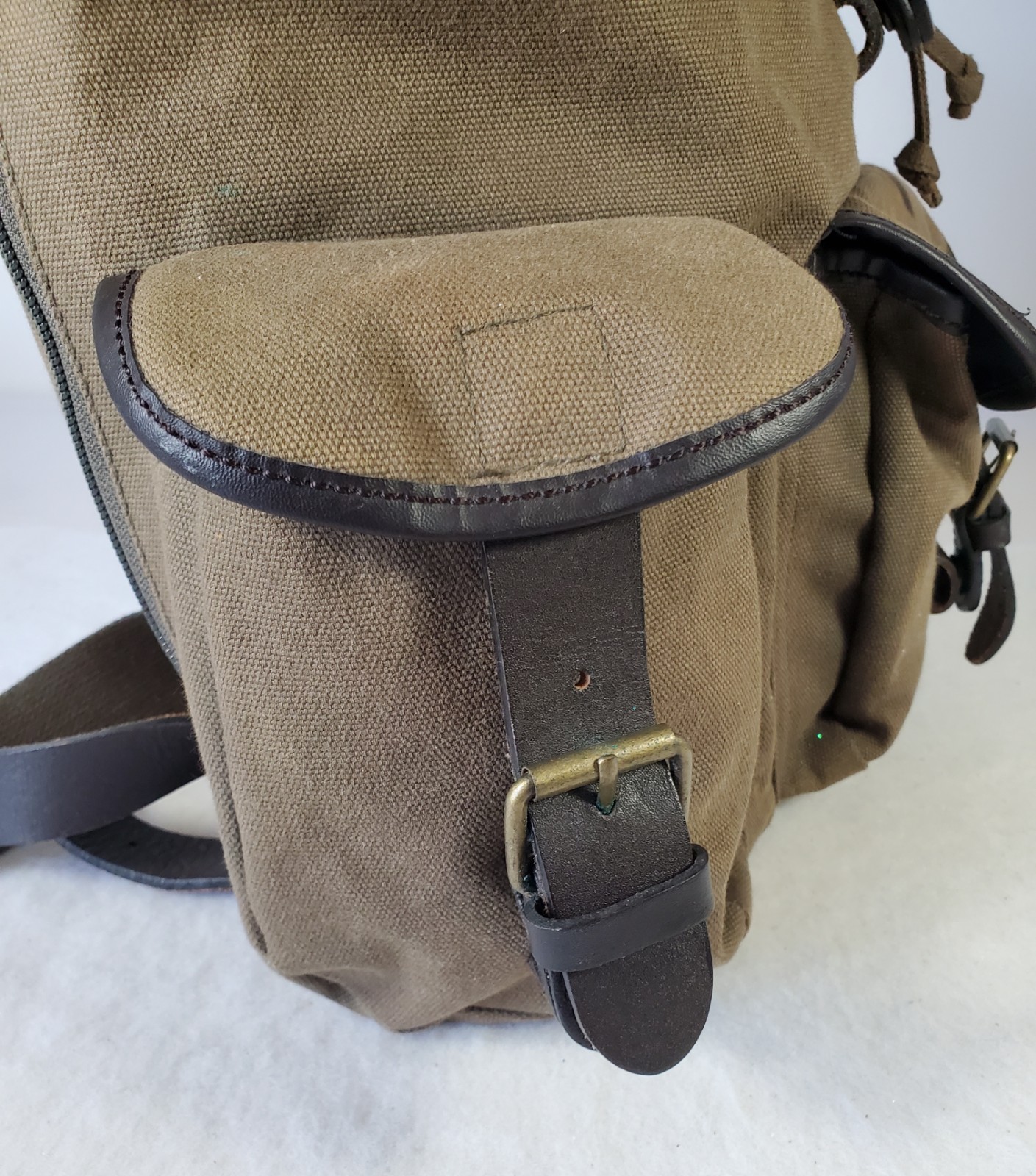 GAP Canvas Military Backpack Leather Straps Snap Pockets Drawstring/ Zipper READ
