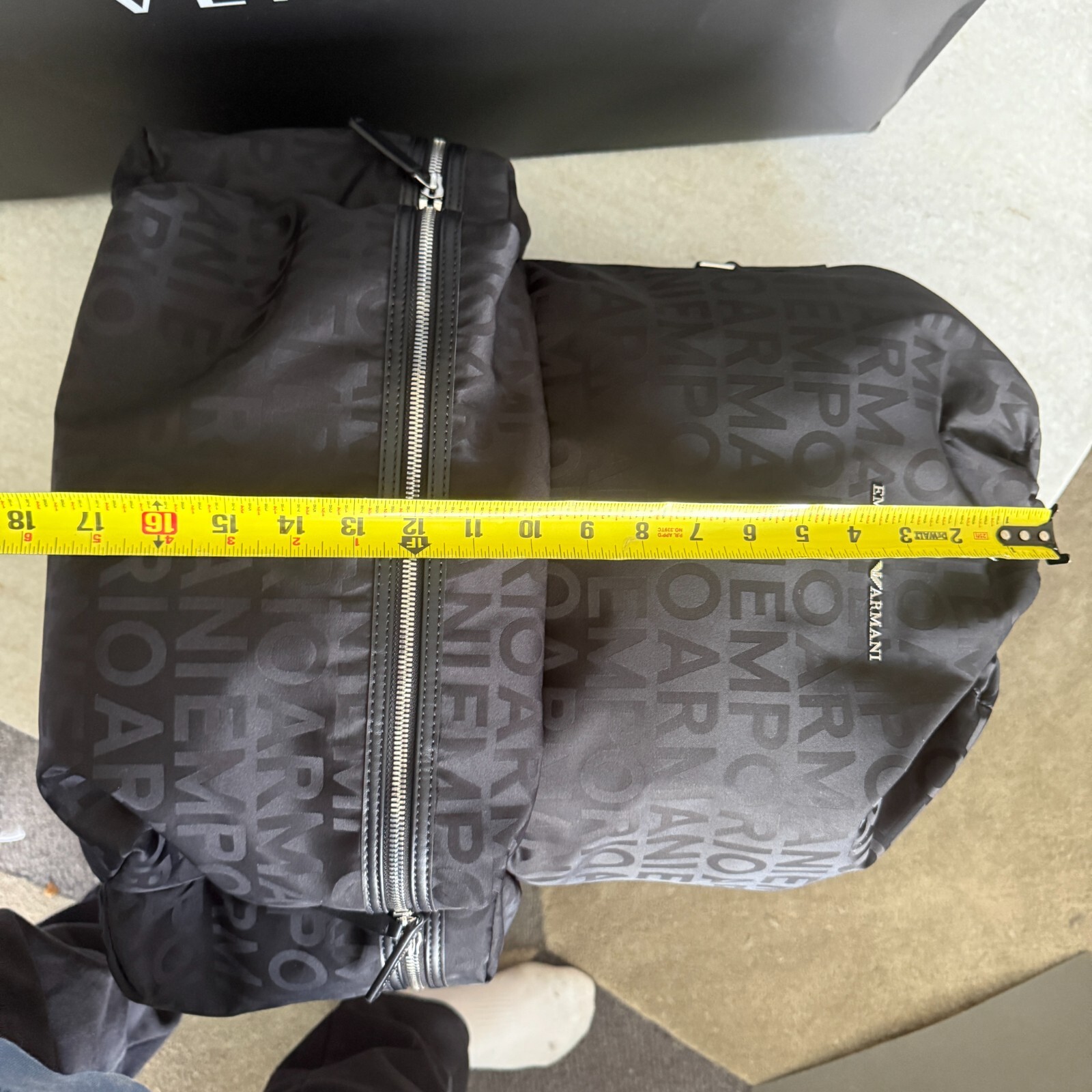 New Emporio Armani Black Nylon oversized Drawstring Logo Backpack