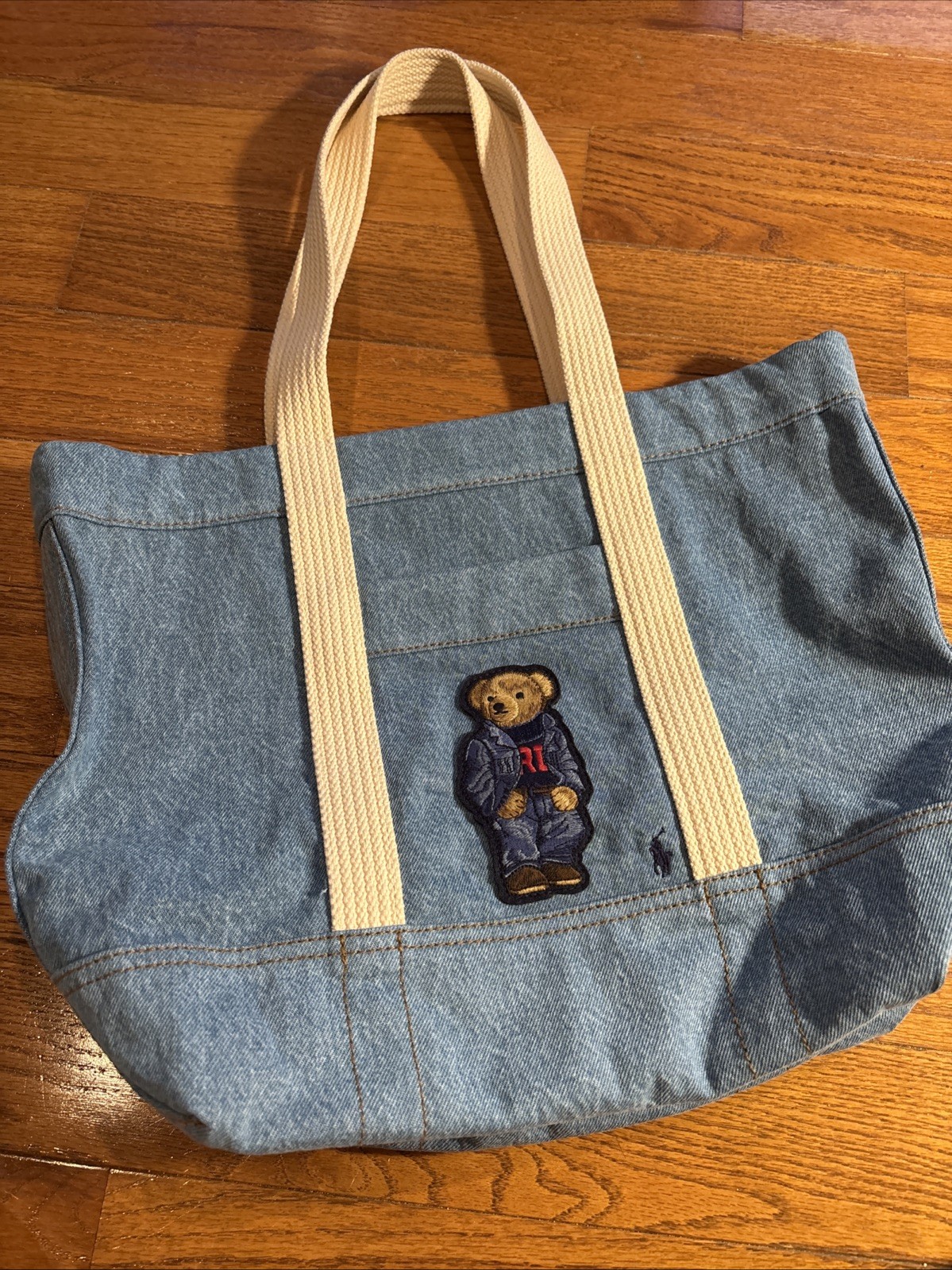 20p New Polo Ralph Lauren Ralph’s Bear in denim jacket Canvas zip Tote denim Bag