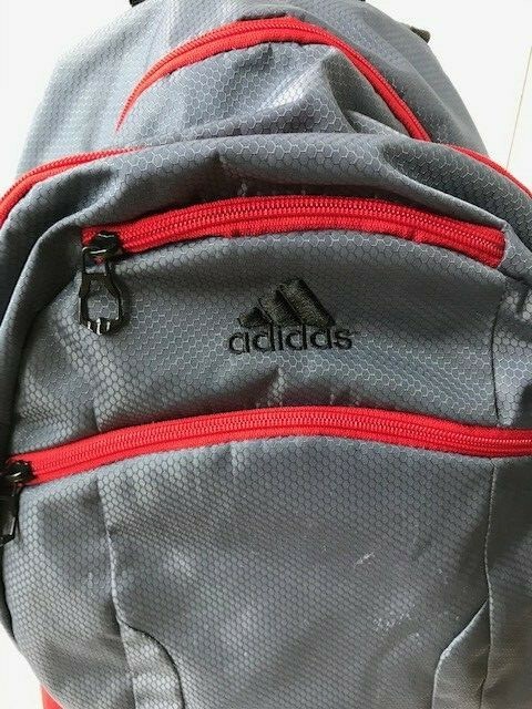 Adidas Backpack w Laptop Sleeve Red & Gray 100% Polyester 3 Outer Zipper Pockets
