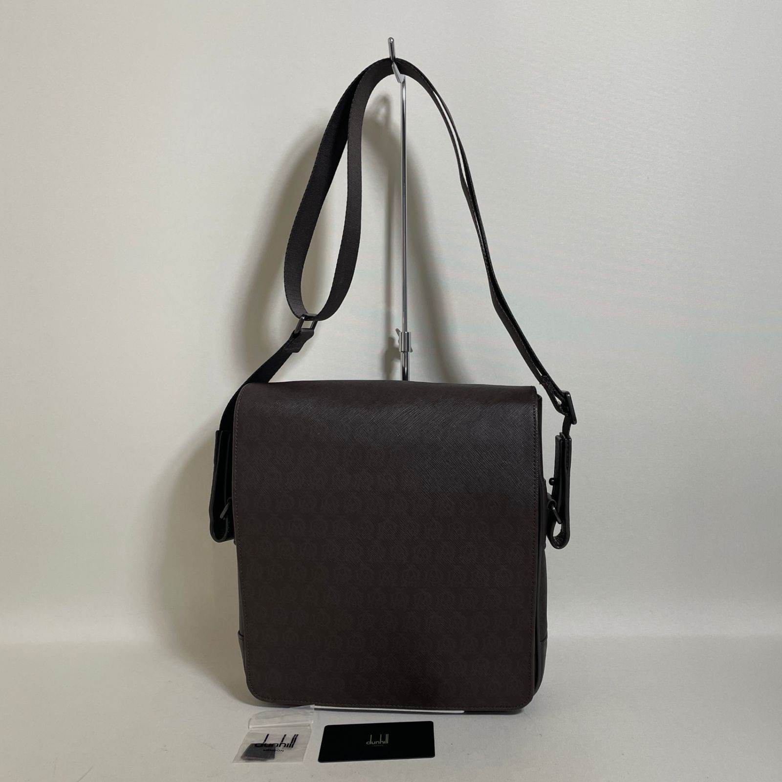 Dunhill Dark Brown PVC Leather Shoulder Bag 26x25x6cm Adjustable Strap