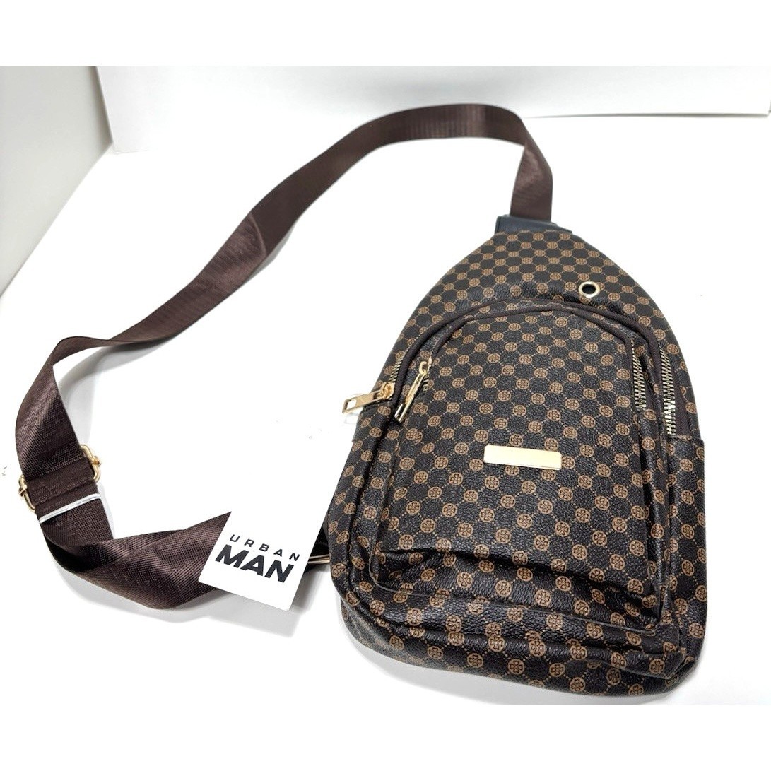 Geometric Printed Men’s PU Leather Crossbody Sling Bag – Stylish & Durable NEW