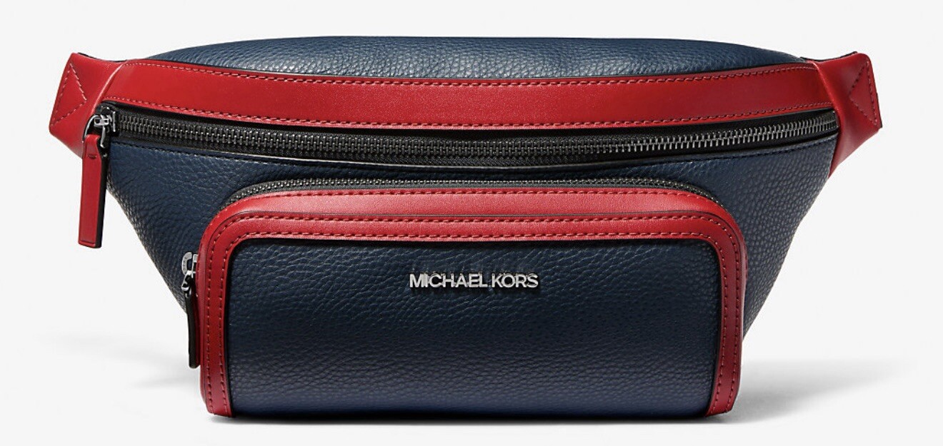 Michael Kors Cooper Two Tone Crossbody Sling Pack Belt Bag Navy Blue and Red