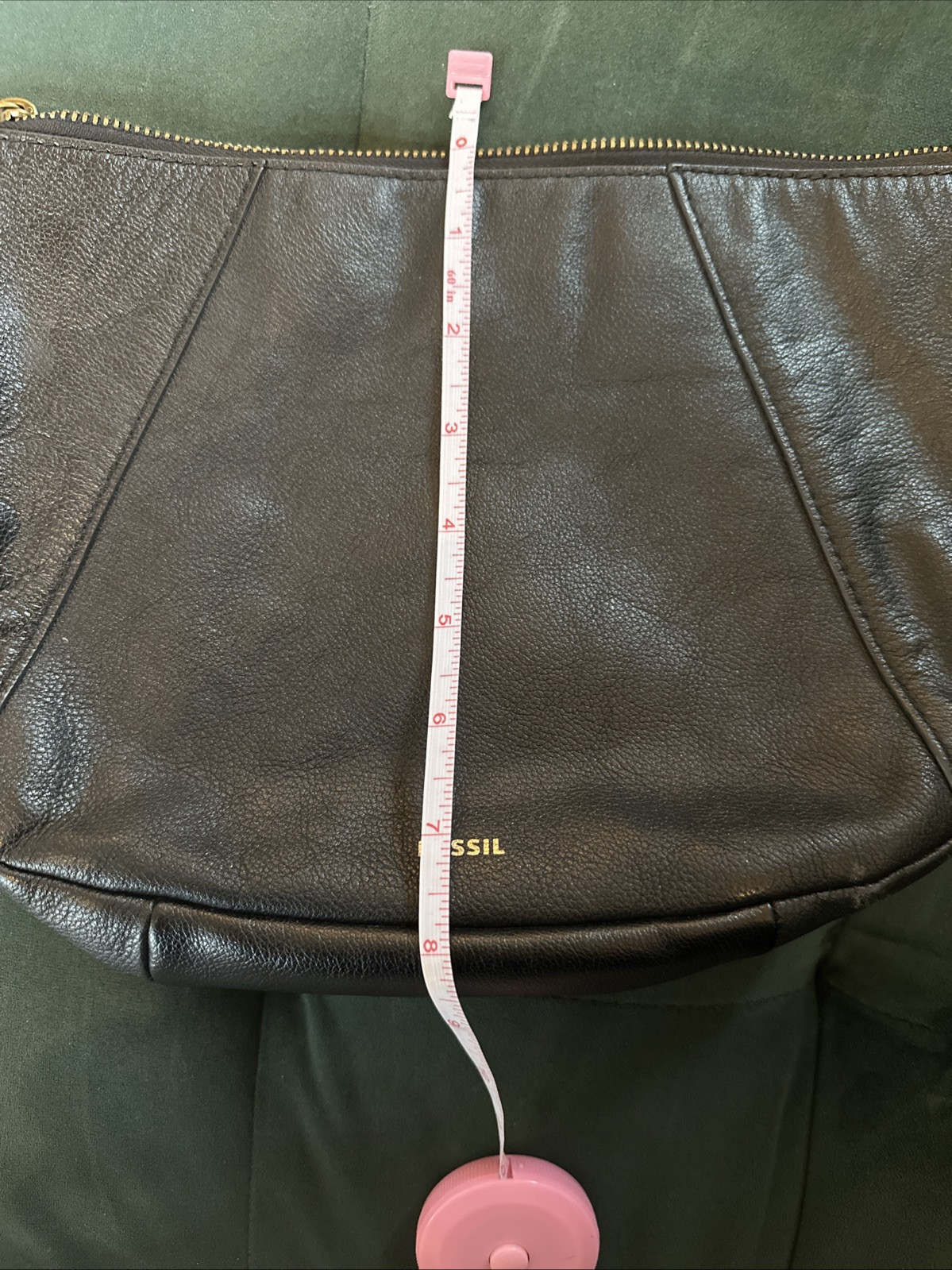 Fossil Leather Pouch 8”x11” Black Gold Zip Vintage Soft