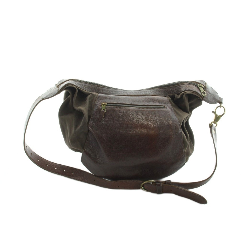 IL BISONTE Leather Canvas Shoulder Bag Brown Vintage AB 28cm x 37cm