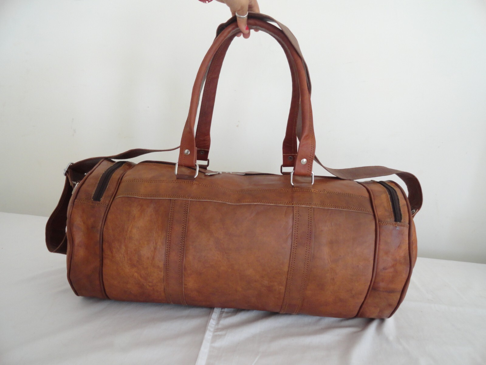24 in Leather Duffle Bag Holdalls Travel Luggage Handbags Duffel Shoulder Bags