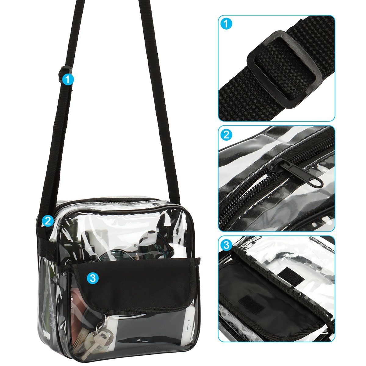 Clear PVC Crossbody Purse Bag Stadium Approved Tote Handbag Shoulder Waist Bag