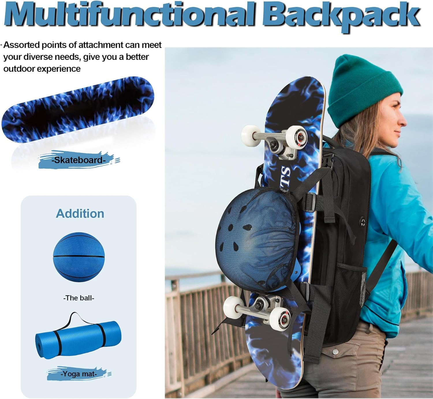 Multi-Sport Skateboard Backpack and Laptop Bag for Men and Women
