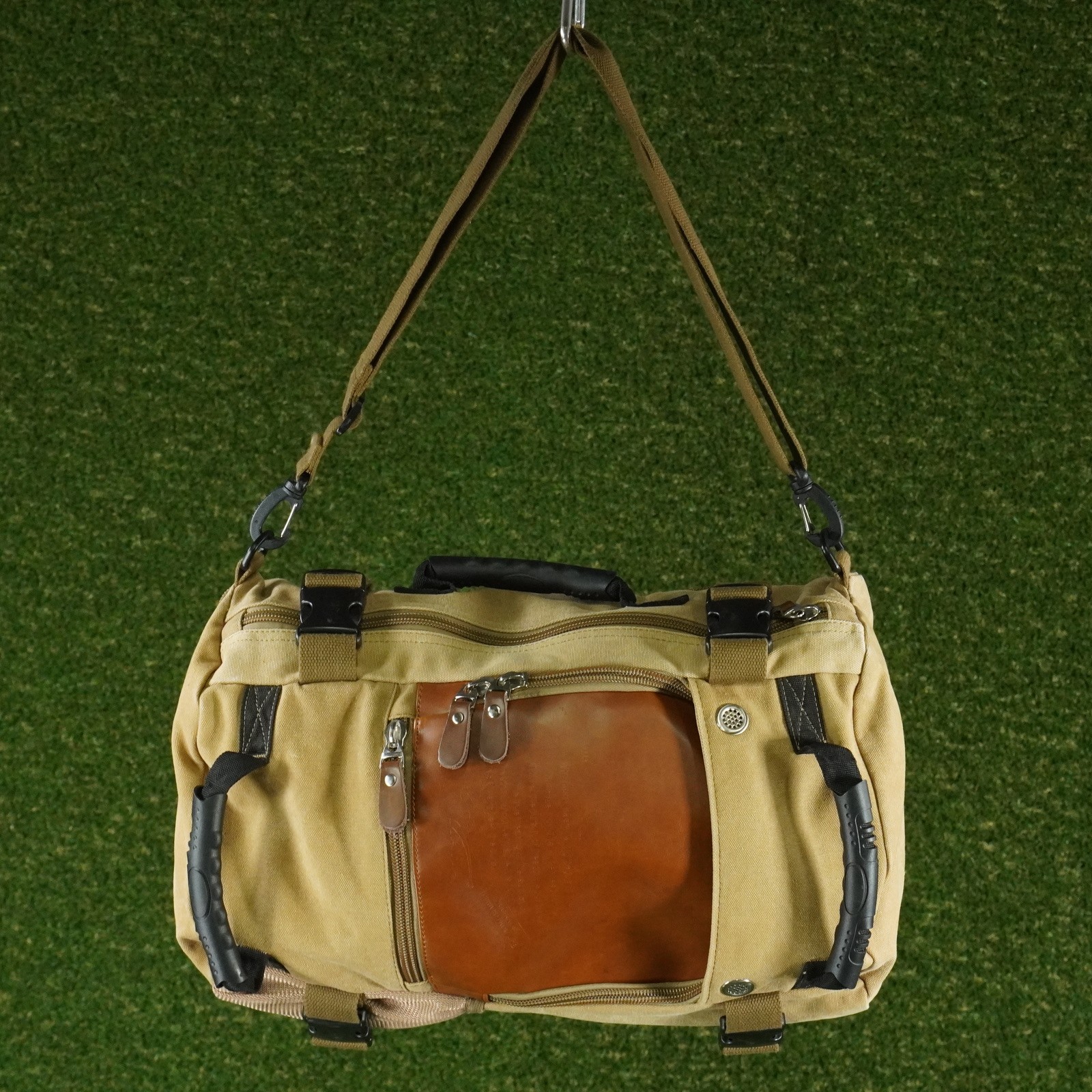 KAKA 2008 TRAVEL BAG BACKPACK LAPTOP BAG KAHKI BIEGE LEATHER, 19″ X 11.8″ X 7.1″
