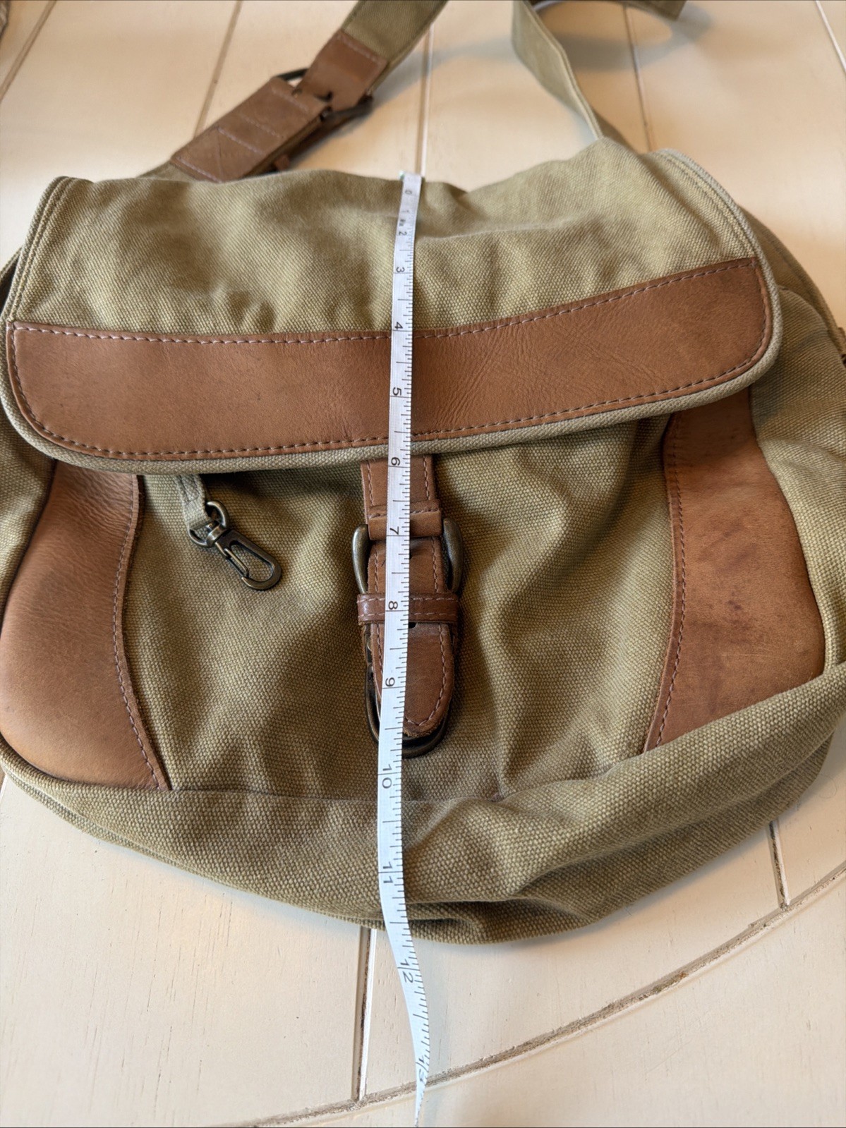 LL Bean Leather Canvas Crossbody Messenger Bag Flap Distressed Field Purse