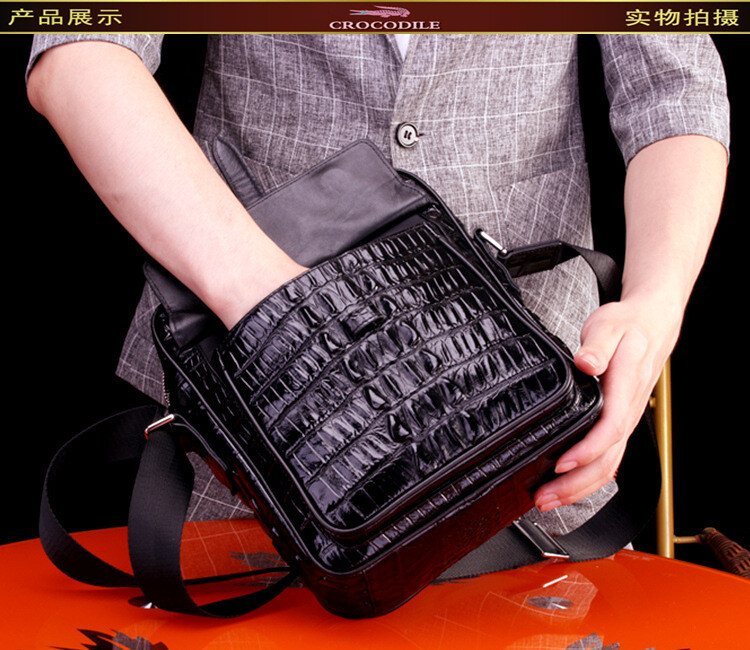 Crocodile leather Men’s Shoulder Bag Business Casual Cross Bag New Fashion Black