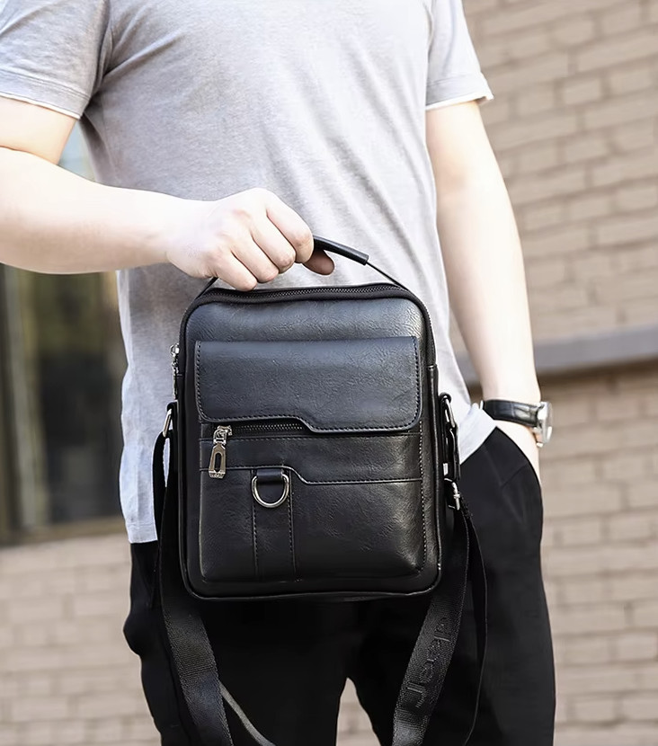 Crossbody PU Leather Waterproof Business Men Shoulder bag KHAKI