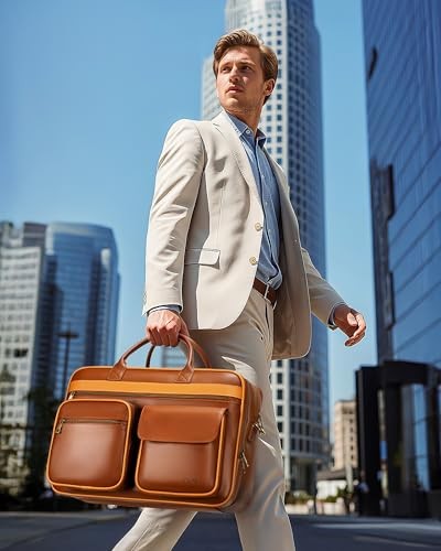 Leather Messenger Bag for Men, 15.6 In Vintage Briefcase with Padded Laptop