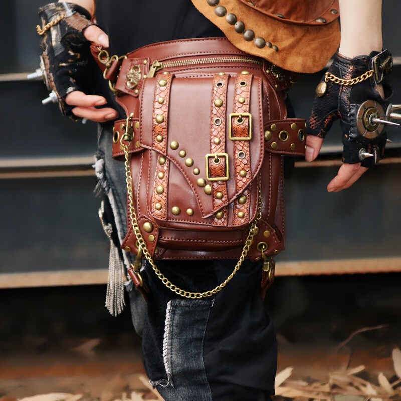 GEARDUKE Men Women Gothic Steampunk Crossbody Shoulder Leather waist Chest Bag
