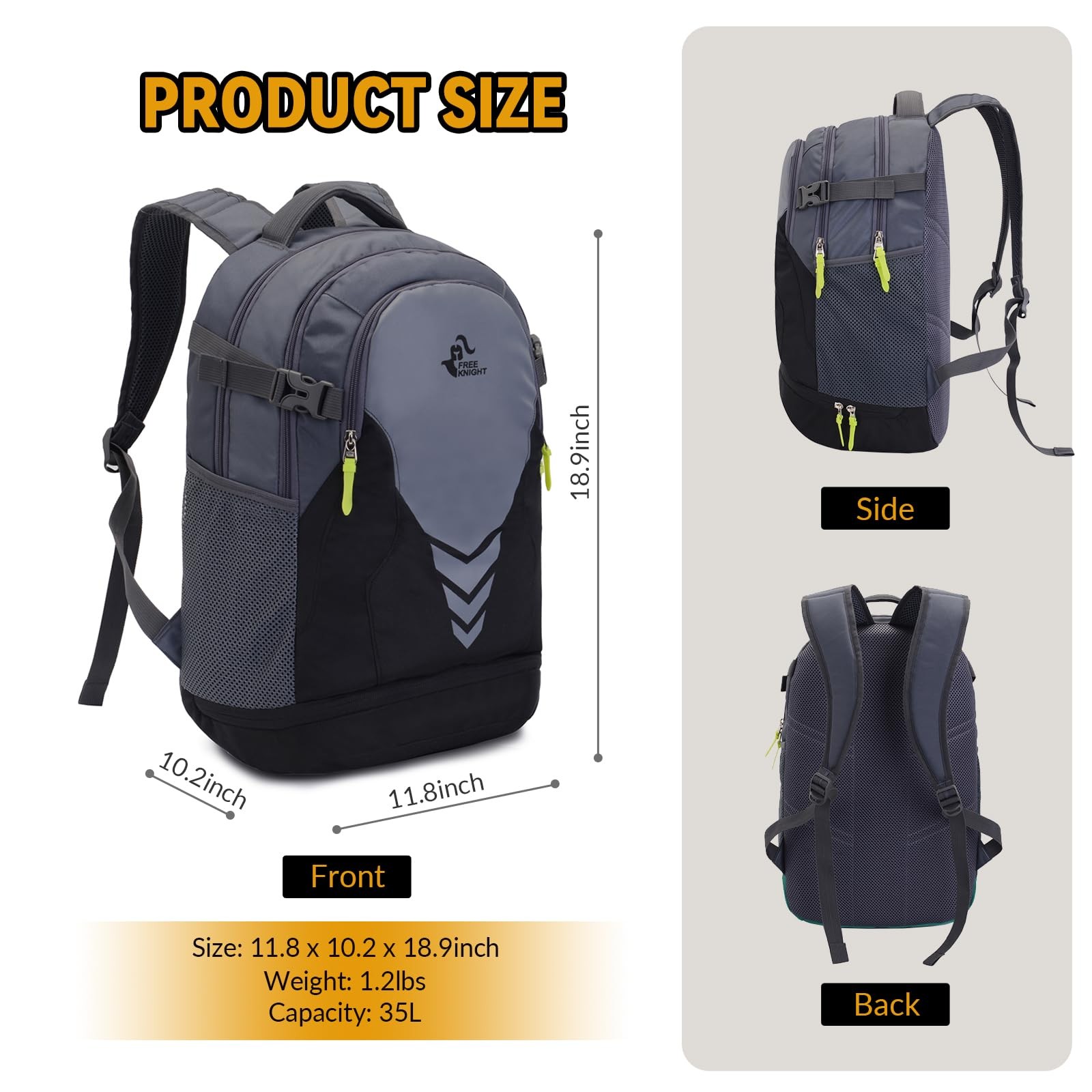 35L Basketball Backpack, Large Sports Bag with Separate Ball compartment, for…