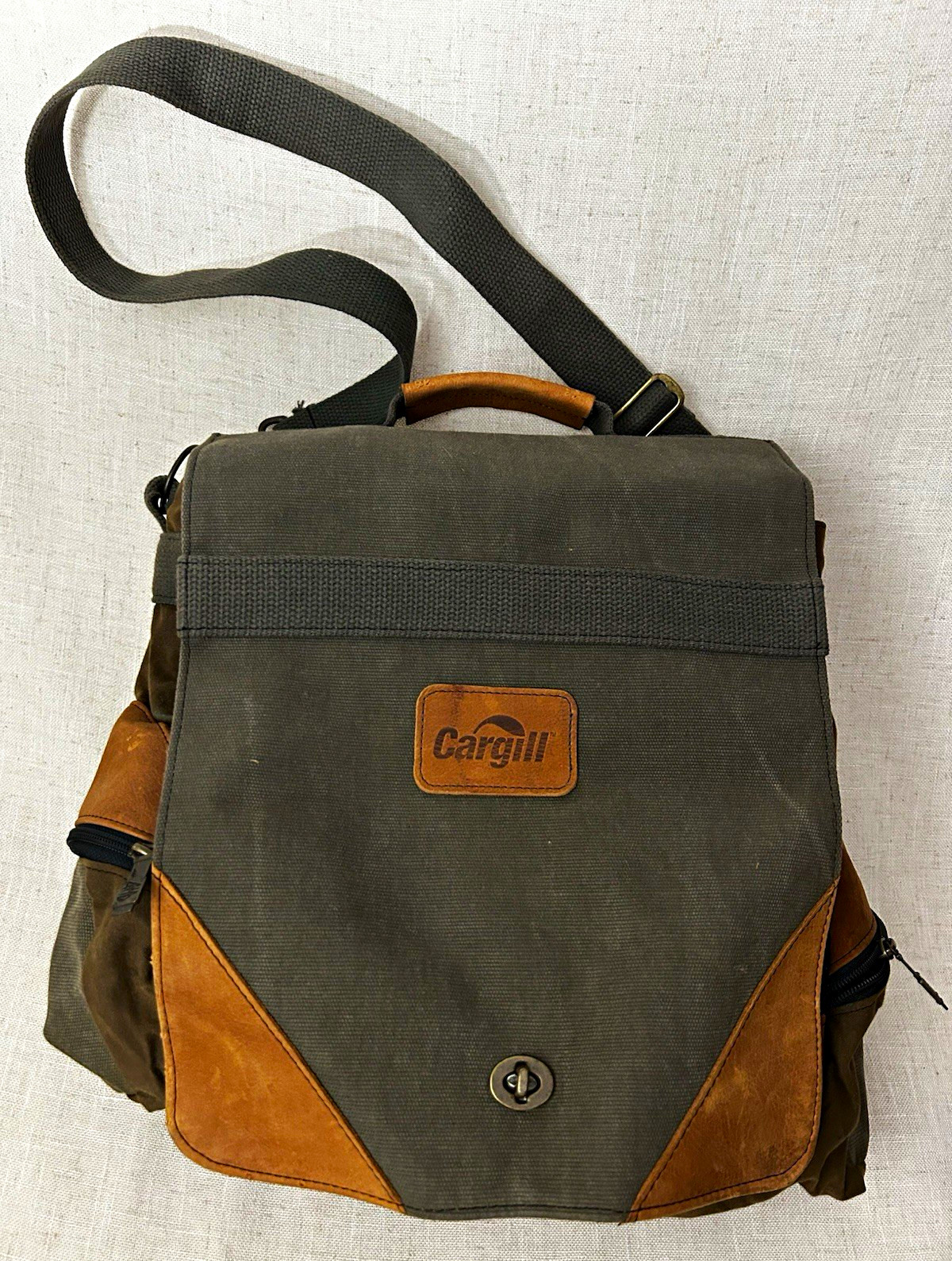 Cargill Gray/Brown Messenger Bag Crossbody Adjustable Strap Pockets Zip Lock