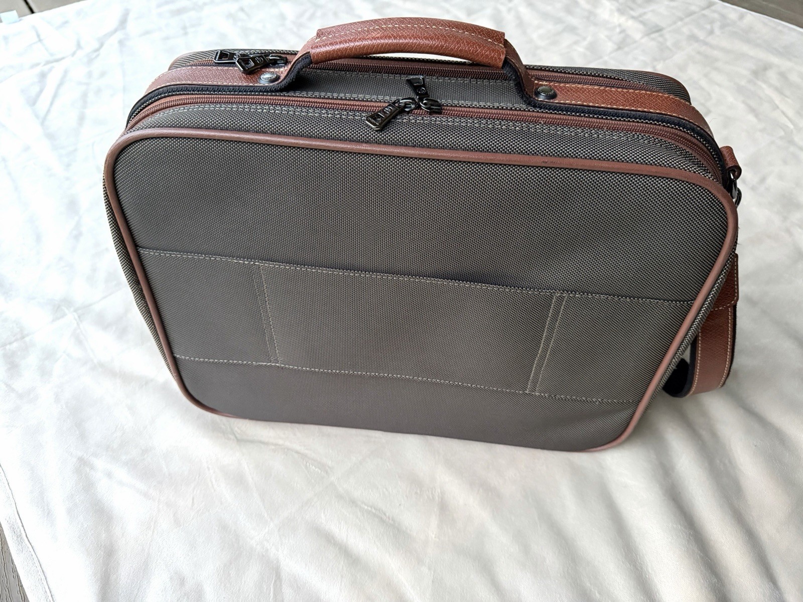 Longchamp Boxford Travel Briefcase Men’s Brown Leather Olive Green Canvas