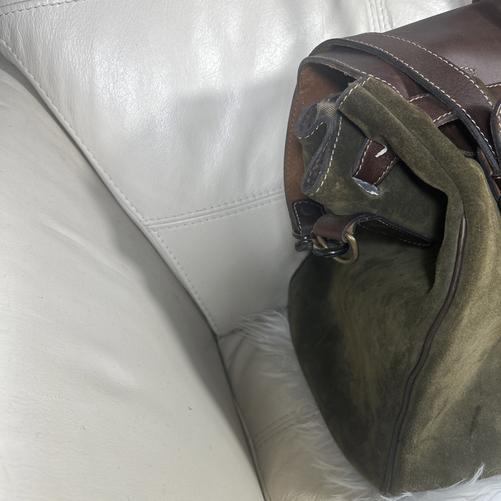 Weekender Overnight Bag Suede Green Brown Crossbody Argentina Free Ship!Rare!