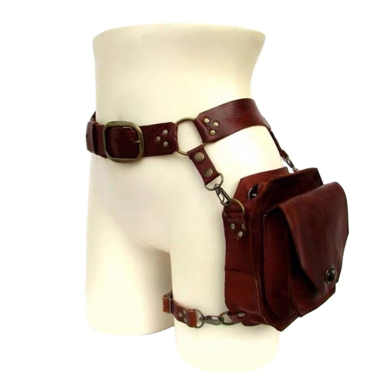 Steampunk Waist Pack PU Leather Waist Bag Motorcycle Thigh Wallet for Women