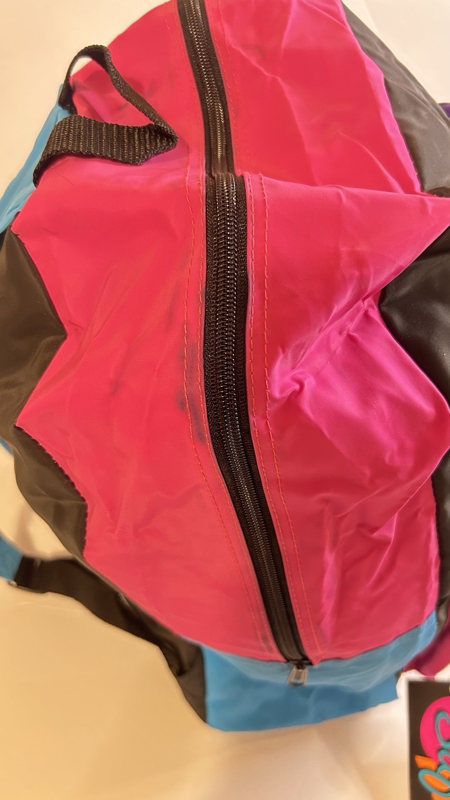 Vintage Safari Expedition Backpack Neon Pink Blue Retro 80s 90s Style School Bag