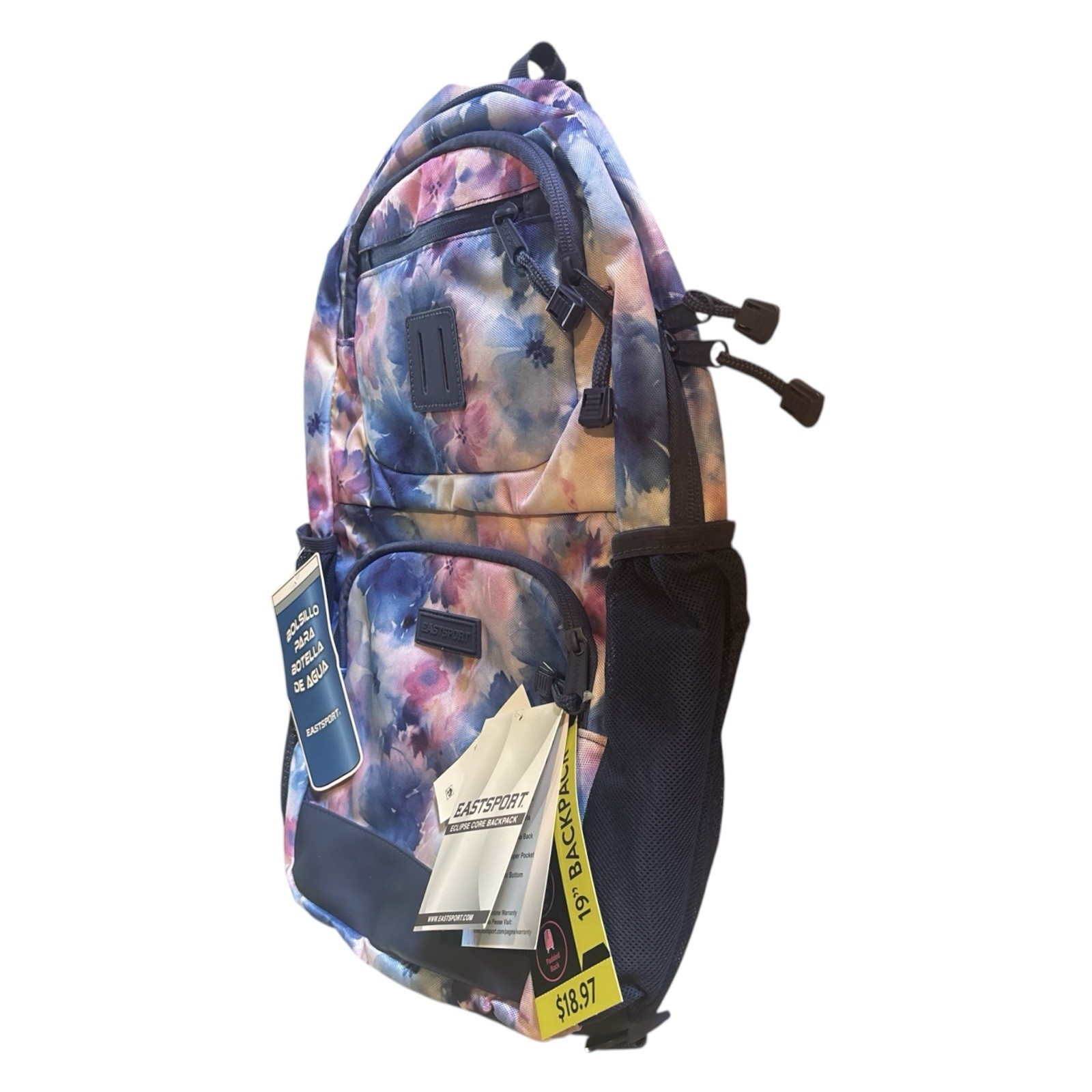 Eastsport Eclipse Core 19” Floral Tie Dye School Travel Water Resistant Backpack