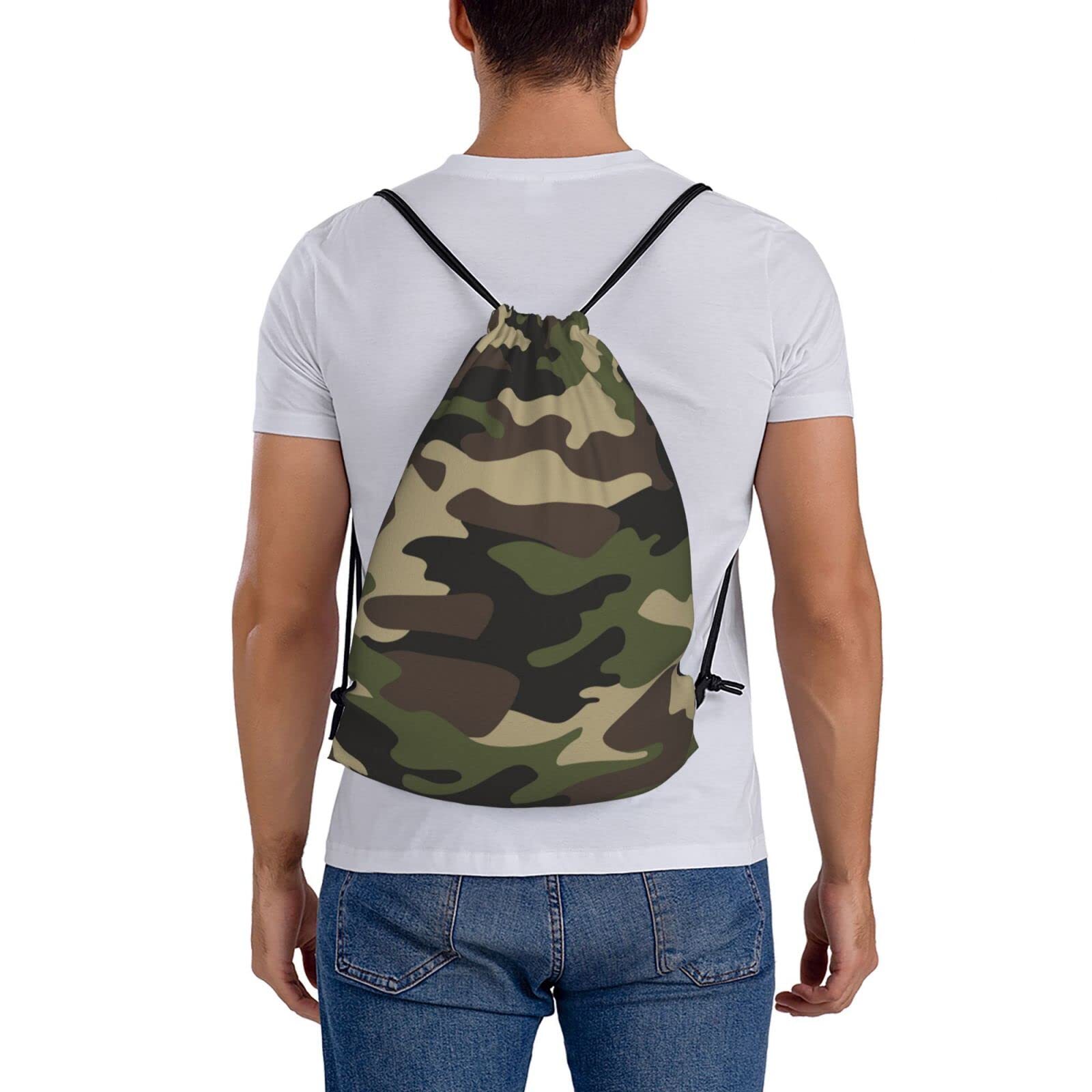 Green Brown Camo Unisex Drawstring Backpack Bag Sport Gym Dance Travel Sackpack
