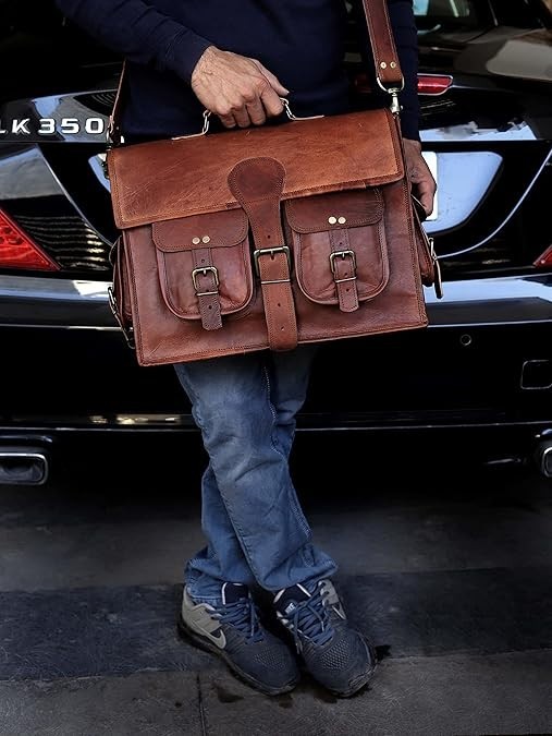 Handmade Men’s Genuine Leather Vintage Laptop Messenger Briefcase Bag Satchel