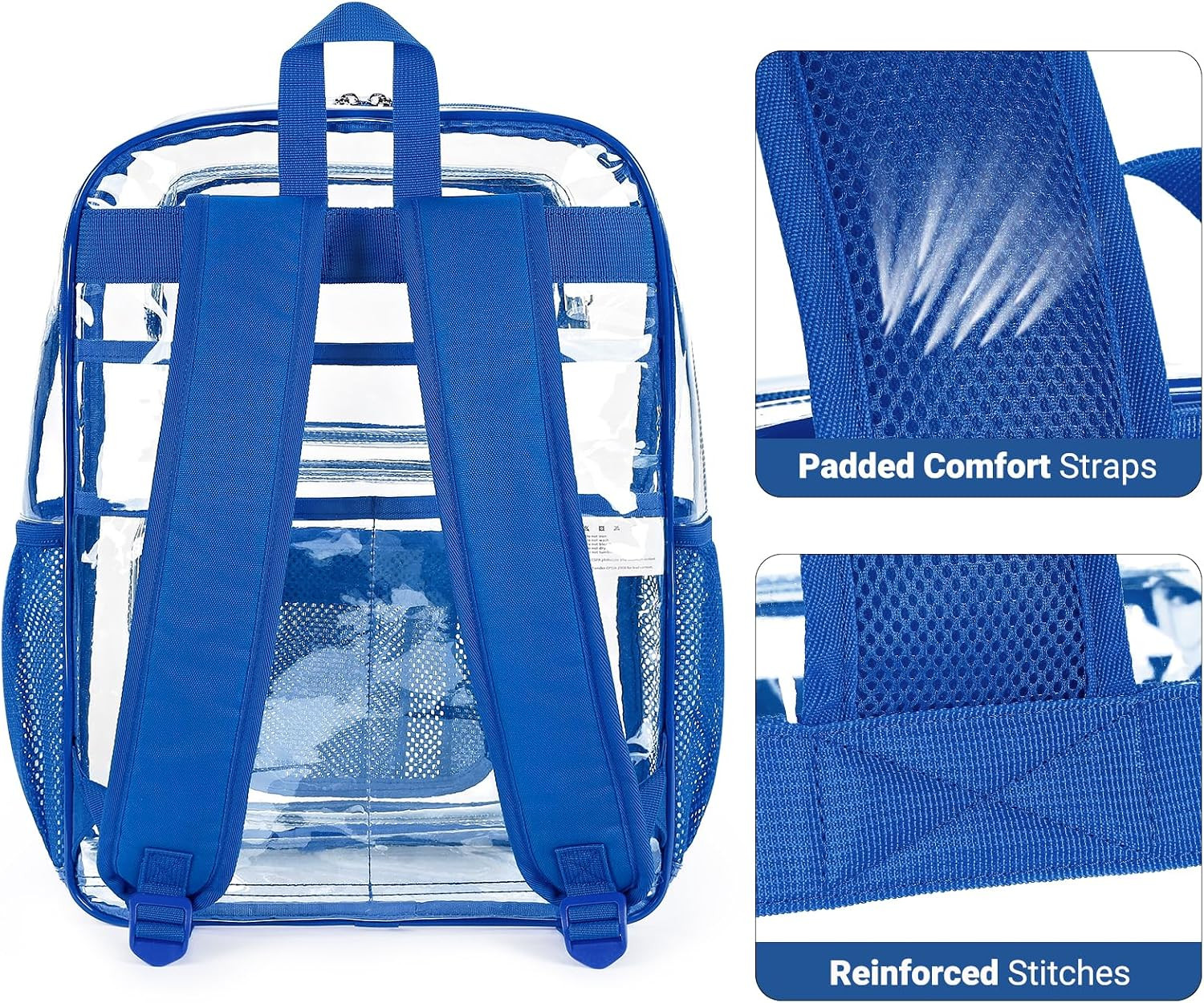 Heavy-Duty Clear Backpack for School and Work, Large Transparent Bag with Reinfo