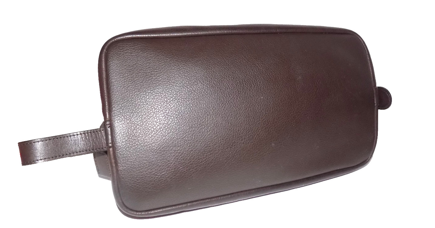 vintage FOSSIL Rugged brown Leather dop kit toiletry travel bag zip around frame