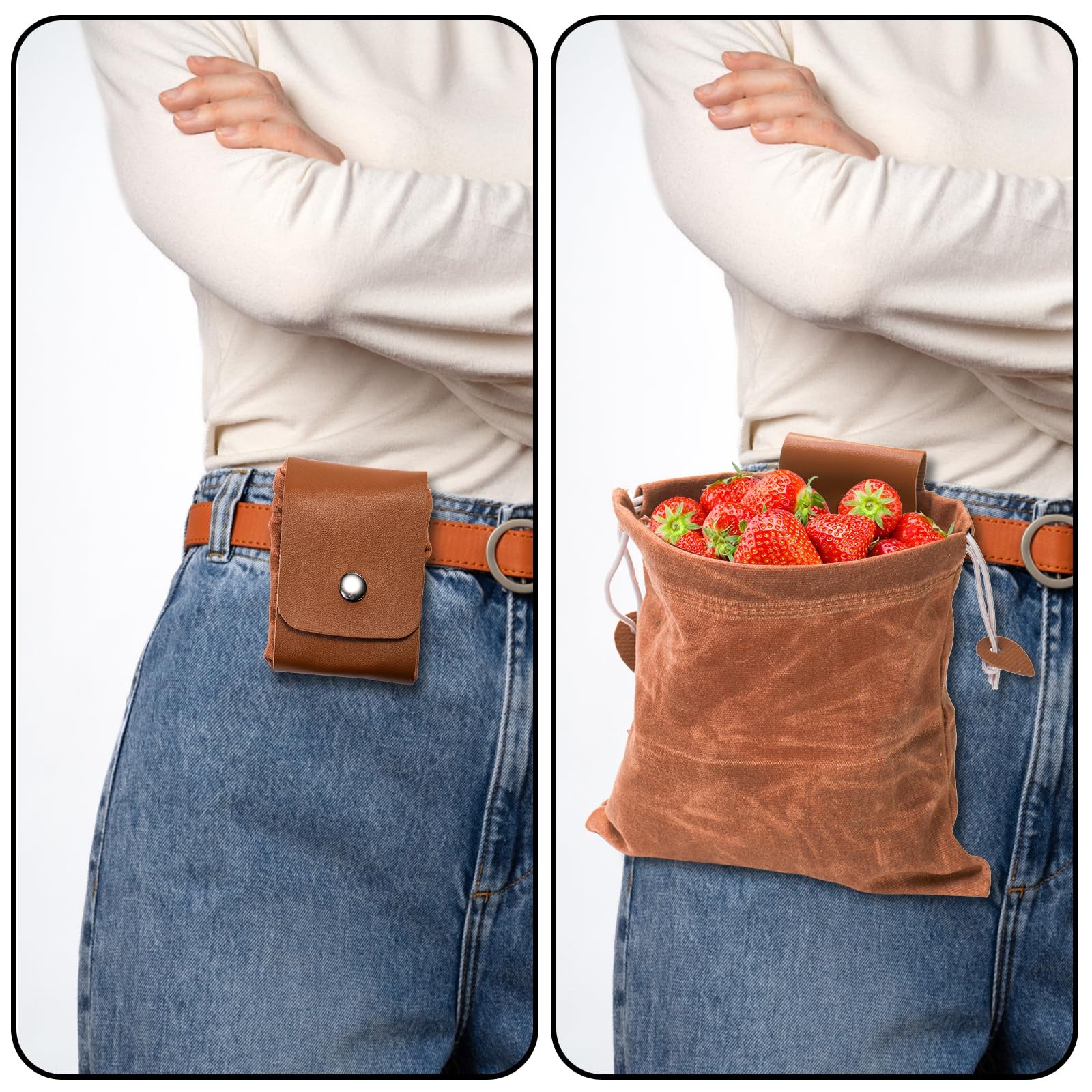 3 Pack Foraging Bag, Collapsible Waxed Canvas Bag, Leather Foraging Pouch Bas…