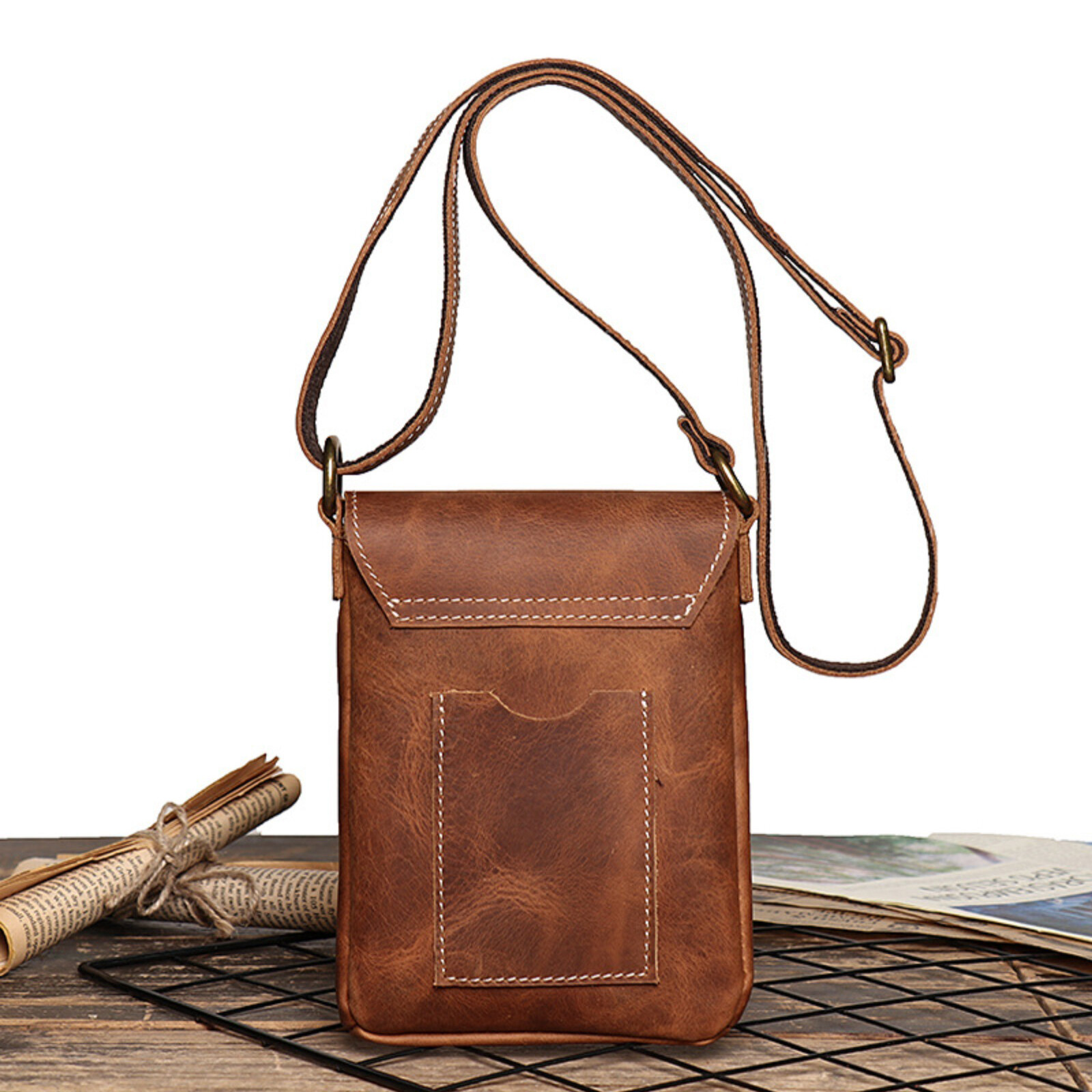Mens Leather Shoulder Bag Small Crossbody Pouch Vintage Phone Wallet Carrier